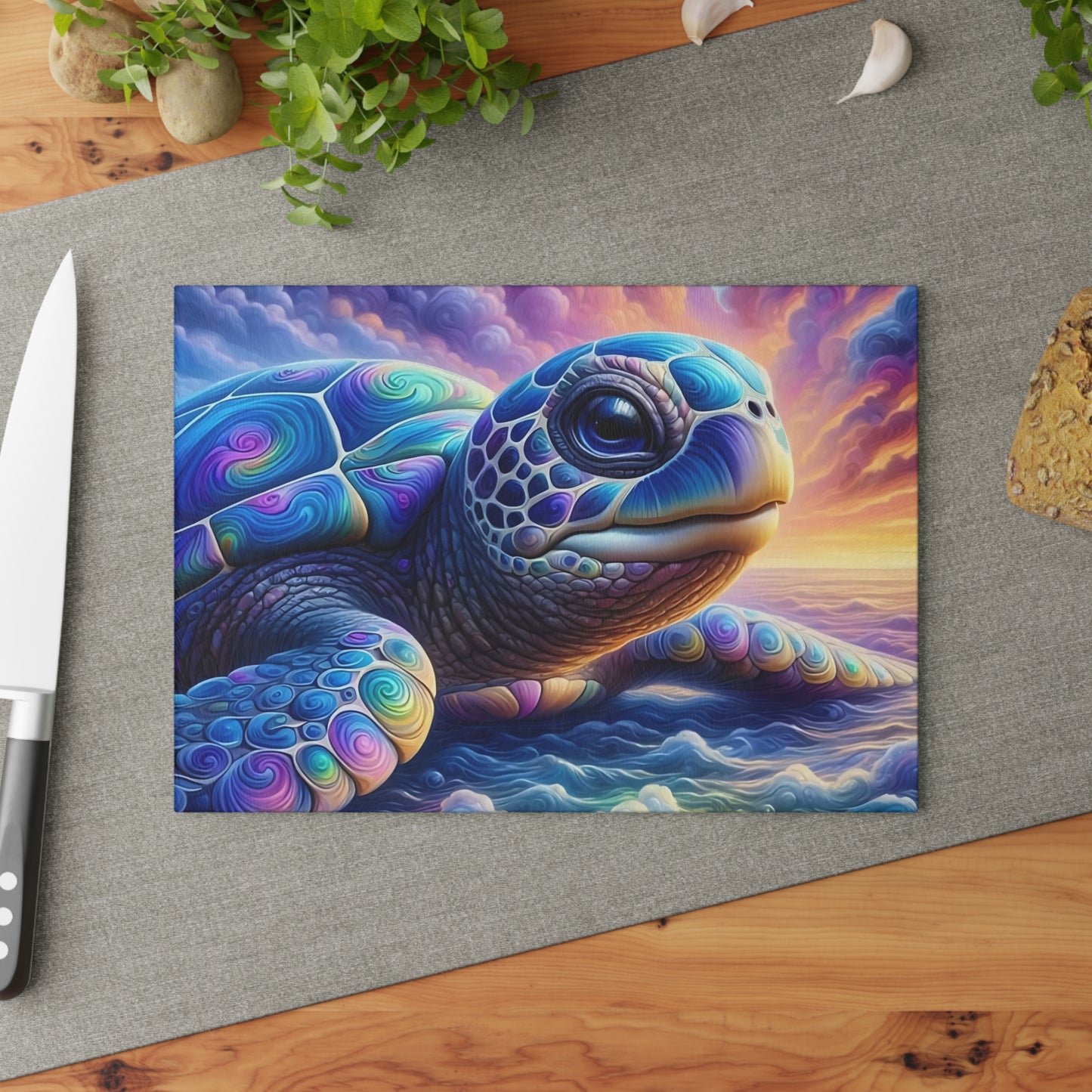 Up Close Sea Turtle Glass Cutting Board – Coastal Ocean Kitchen Décor