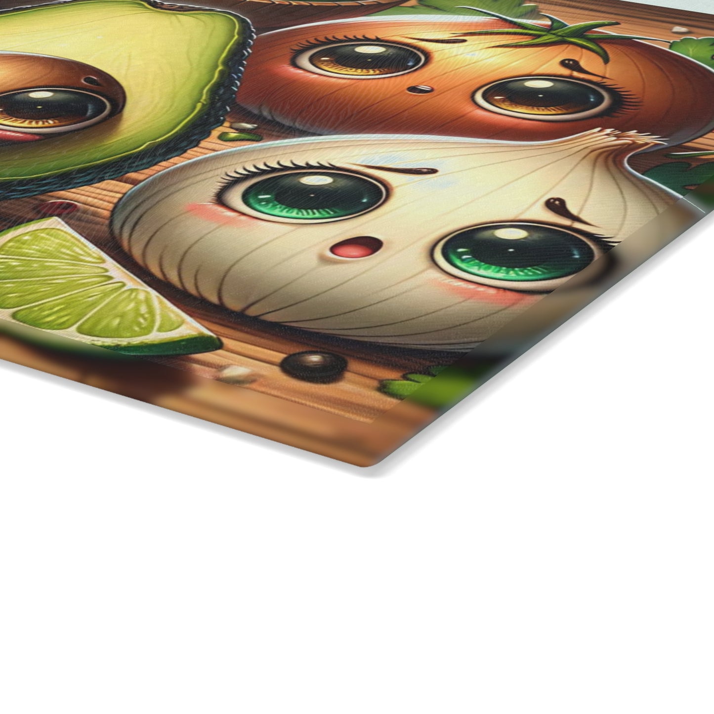 🥑💚 “Guac Squad Cuties” Glass Cutting Board – Cozy Charm for Your Kitchen