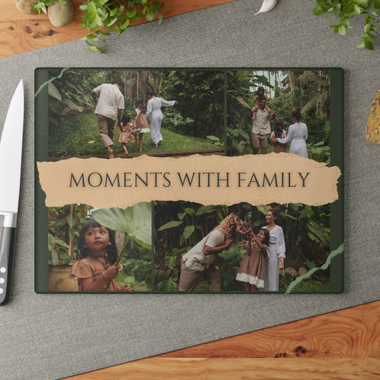 Moments with Family Photo Collage Glass Cutting Board – Personalized Family Memory Keepsake