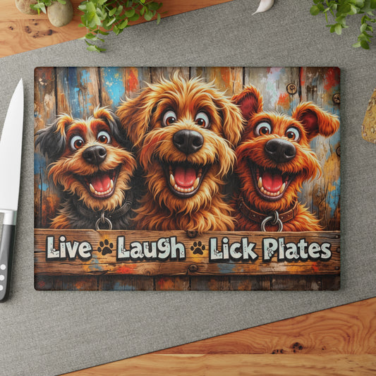 Live Laugh Lick Plates Glass Cutting Board – Funny Dog Kitchen Decor