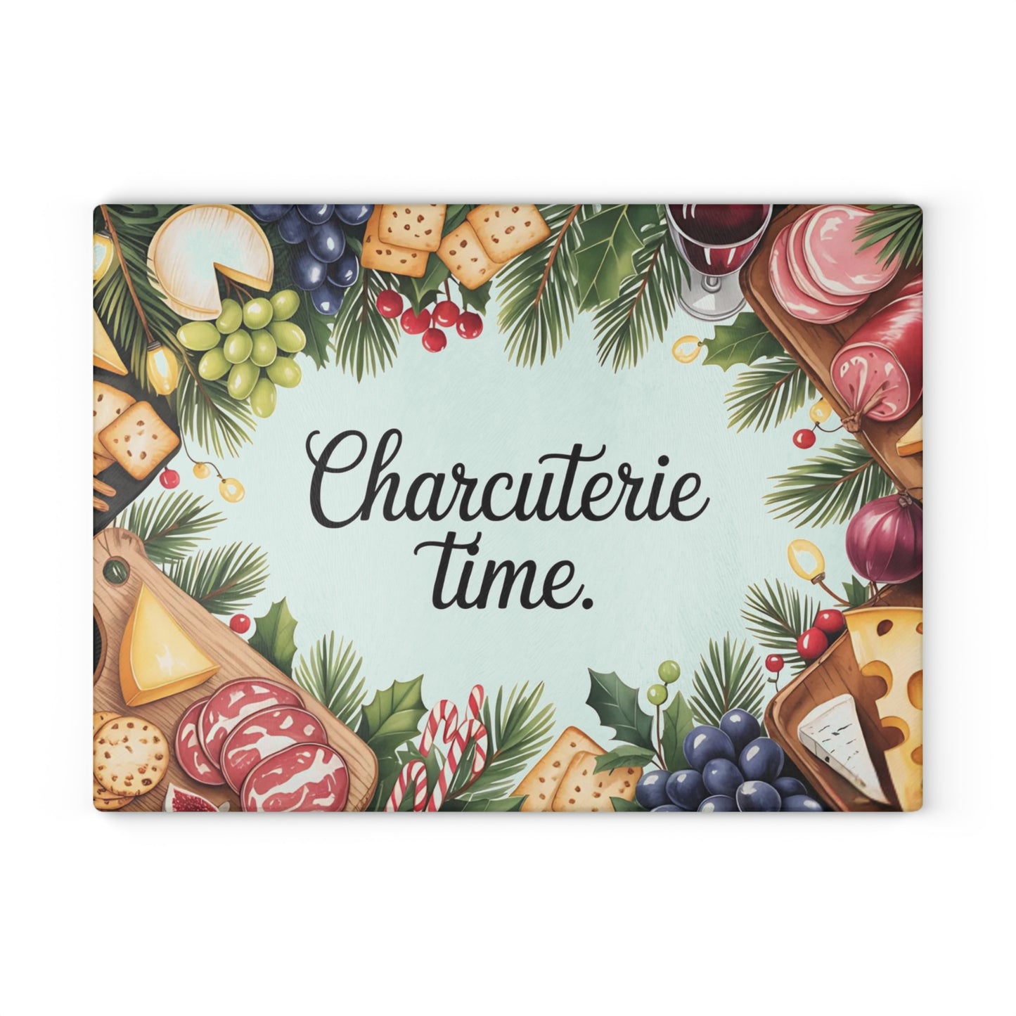 🧀🍇 “Snack Board Time” Glass Cutting Board – Festive Spread Vibes for Your Kitchen