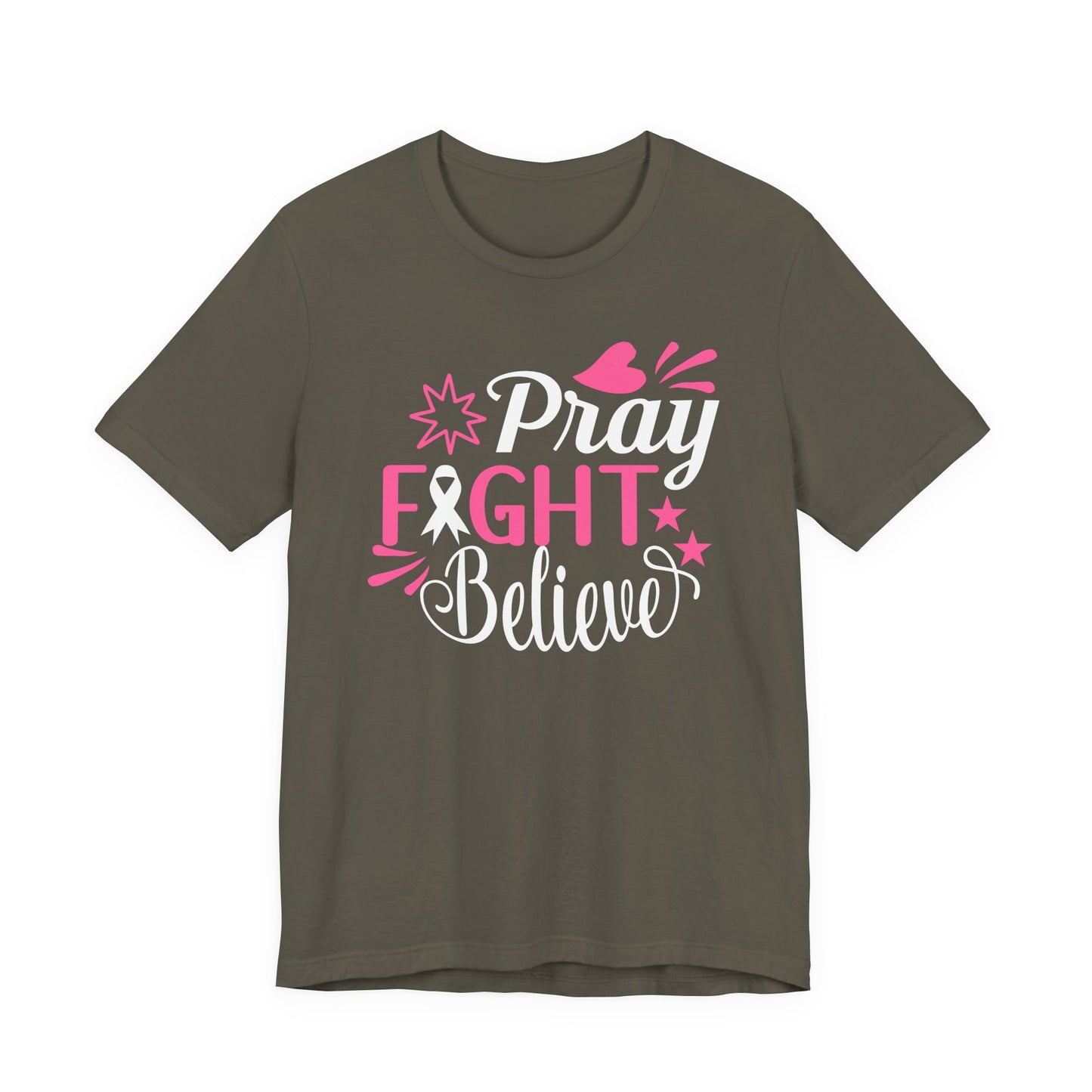 💗 Pray Fight Believe – Breast Cancer Awareness T-Shirt 🎗️
