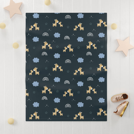 Midnight Giraffe & Rainbows Baby Blanket – Ultra-Soft Fleece 30″×40″ | Navy Nursery Cozy