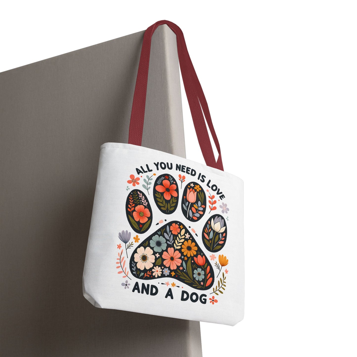 🐾 All You Need is Love and a Dog Tote Bag – Floral Paw Print Perfection 🌸