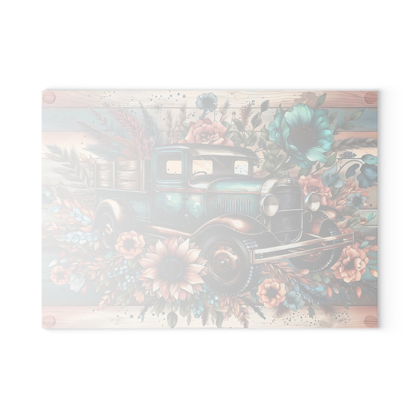 🚜🌸 Vintage Teal Farm Truck Cutting Board – Rustic Charm with Floral Elegance 🌻🌿
