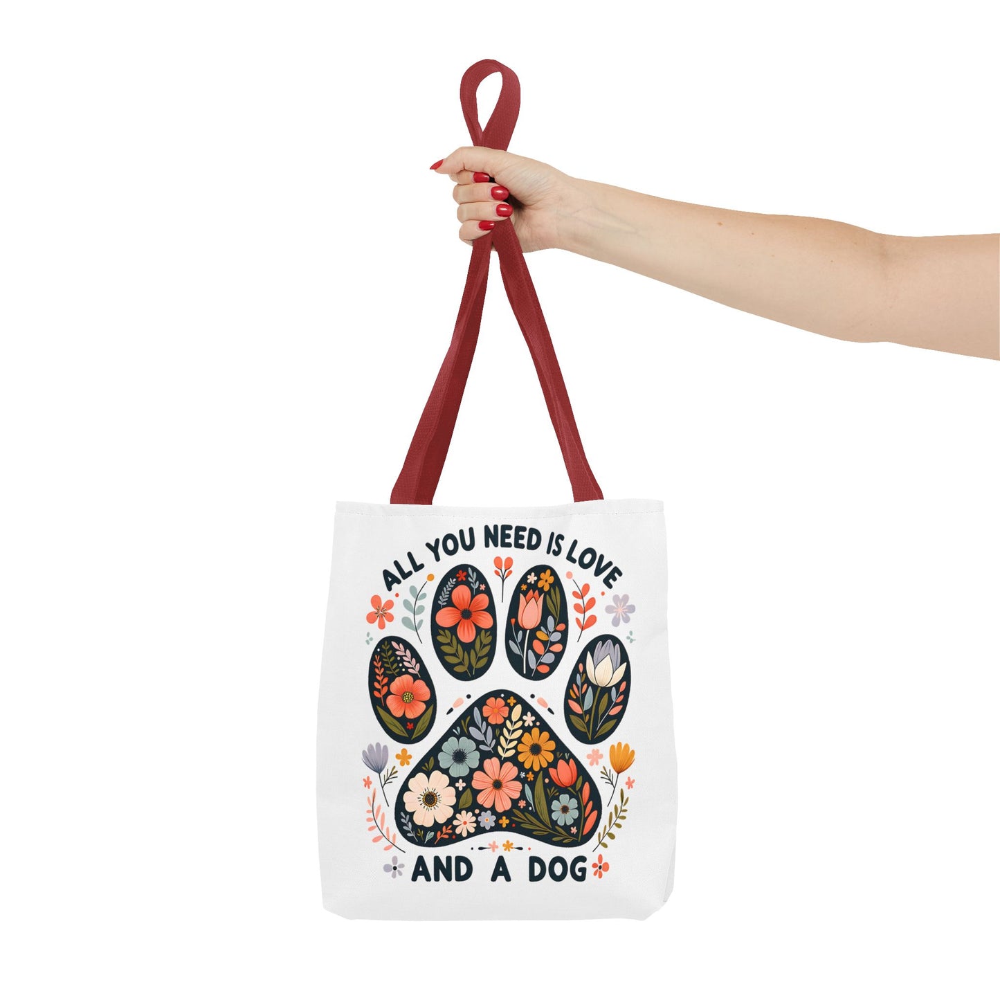 🐾 All You Need is Love and a Dog Tote Bag – Floral Paw Print Perfection 🌸