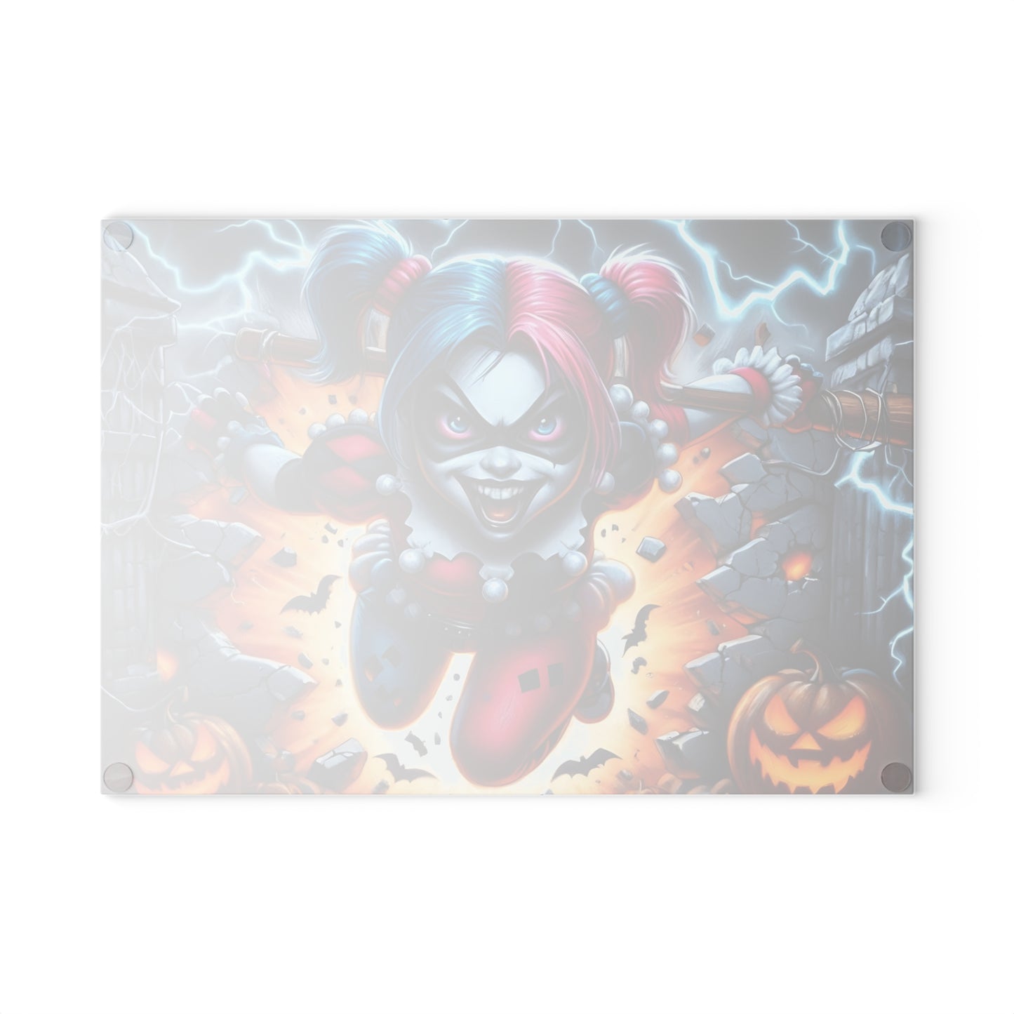 🎃 Mad Clown Girl Cutting Board – Explosive Halloween Chaos with Lightning, Jack-O'-Lanterns & Mischief 💥🃏