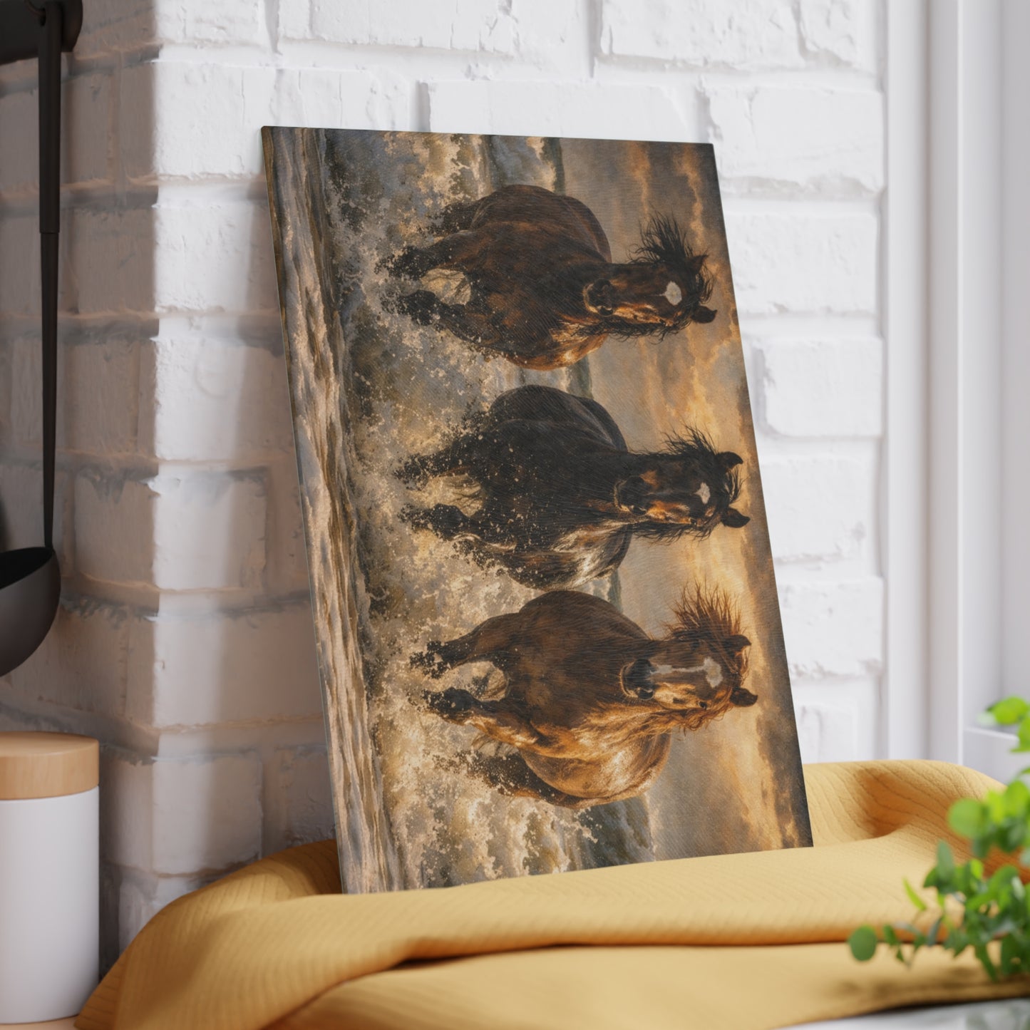 Running Horses on the Beach Glass Cutting Board – Coastal Horse Lover Farmhouse Kitchen Decor