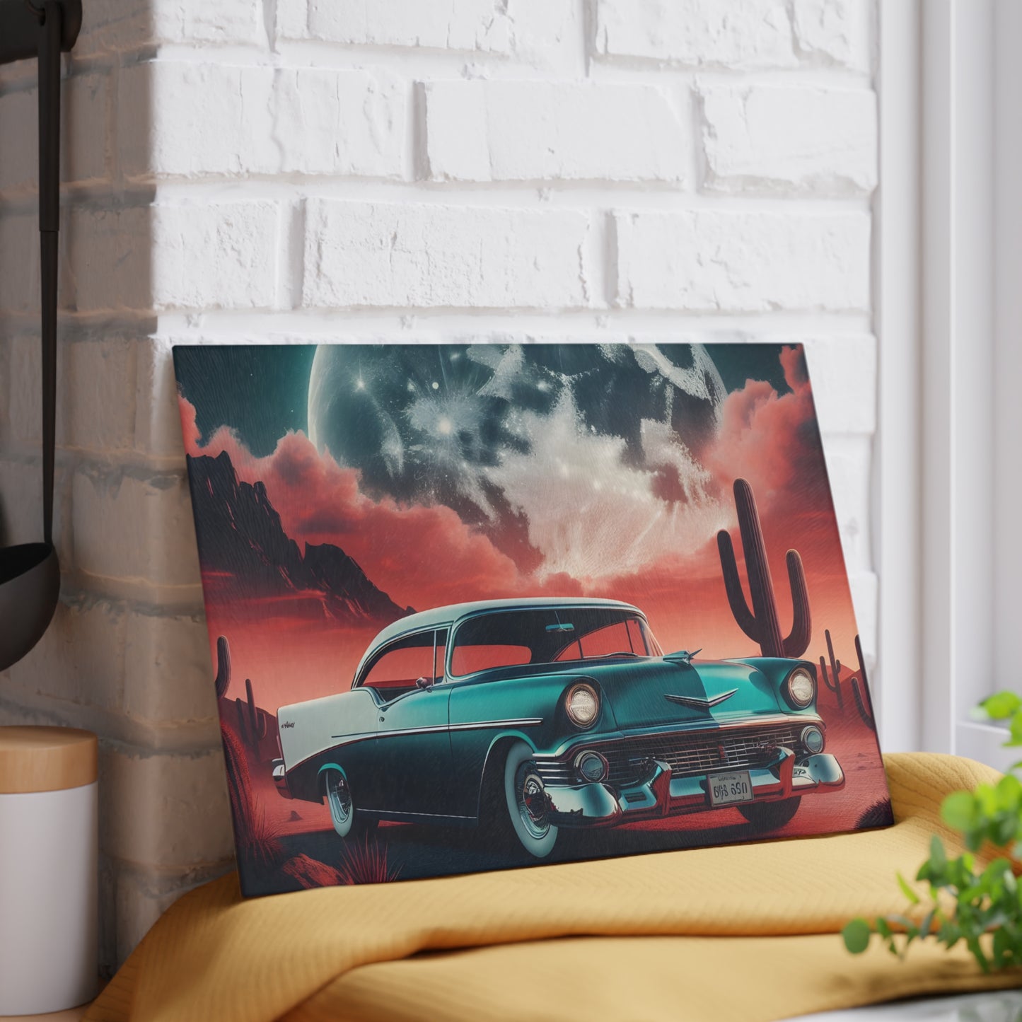 🌵 Retro Desert Night Car Cutting Board – Vintage Vibes for Your Kitchen 🚗