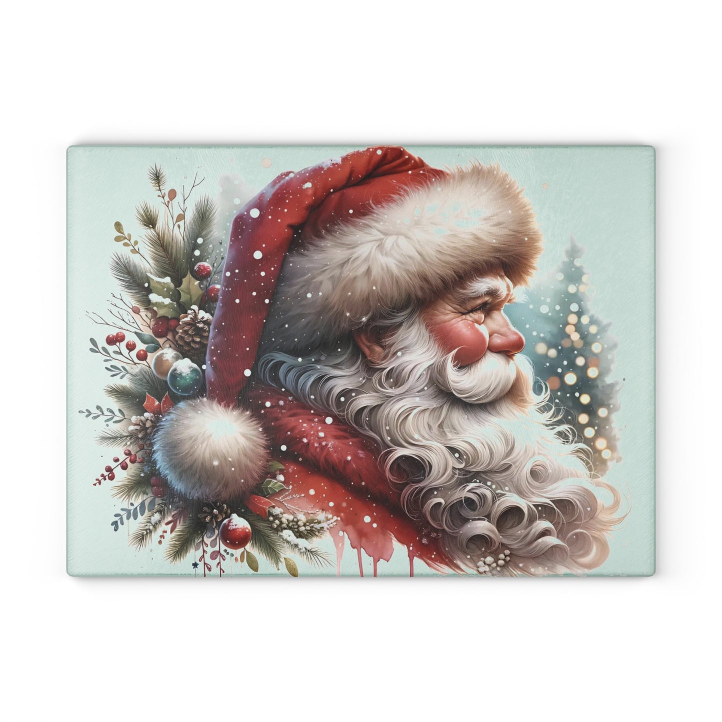 🎅✨ “Classic Santa Profile” Glass Cutting Board – Cozy Charm for Your Kitchen