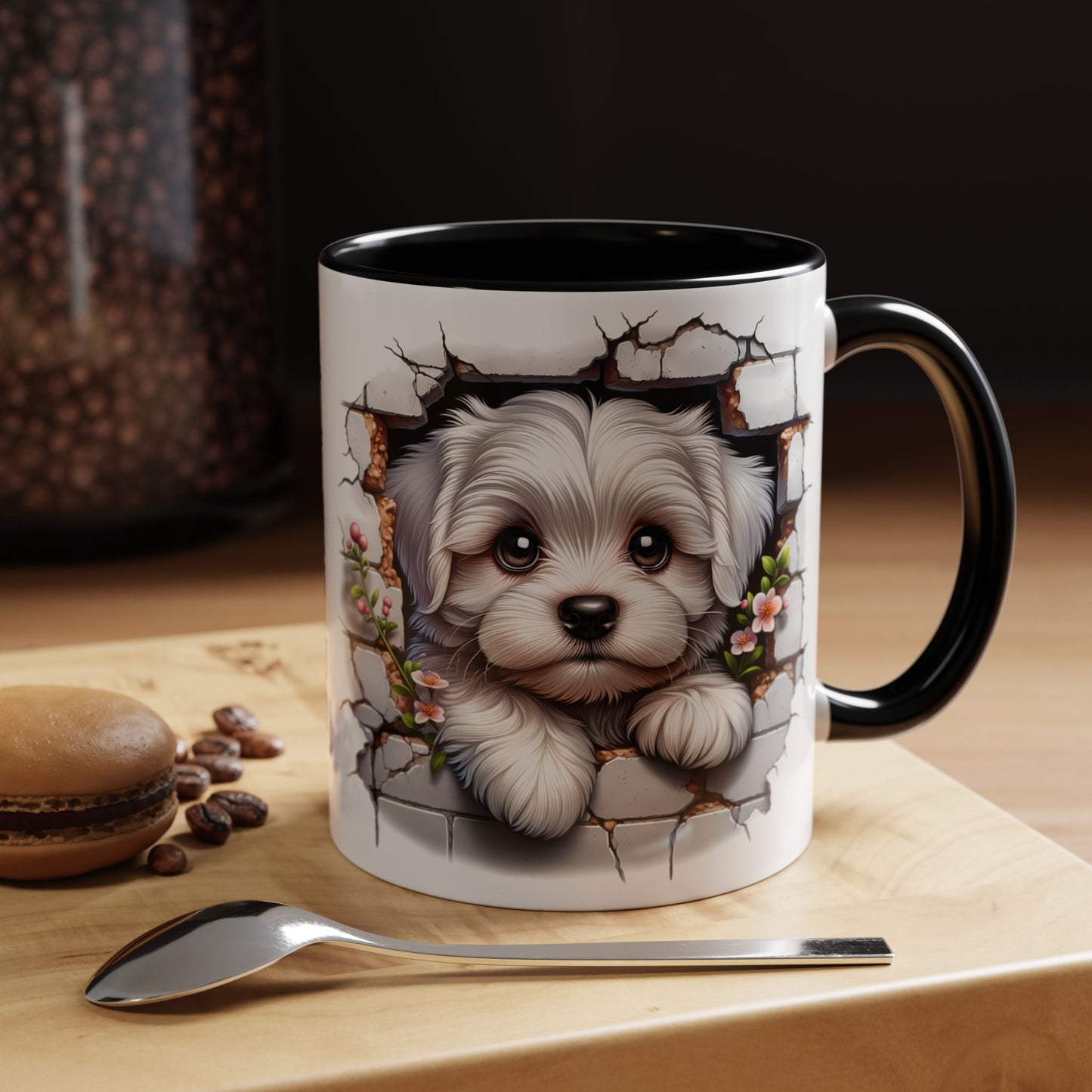 🎀🐶 Maltese Puppy Accent Mug – Cute Peek-Through Dog Design for Animal Lovers ☕💖