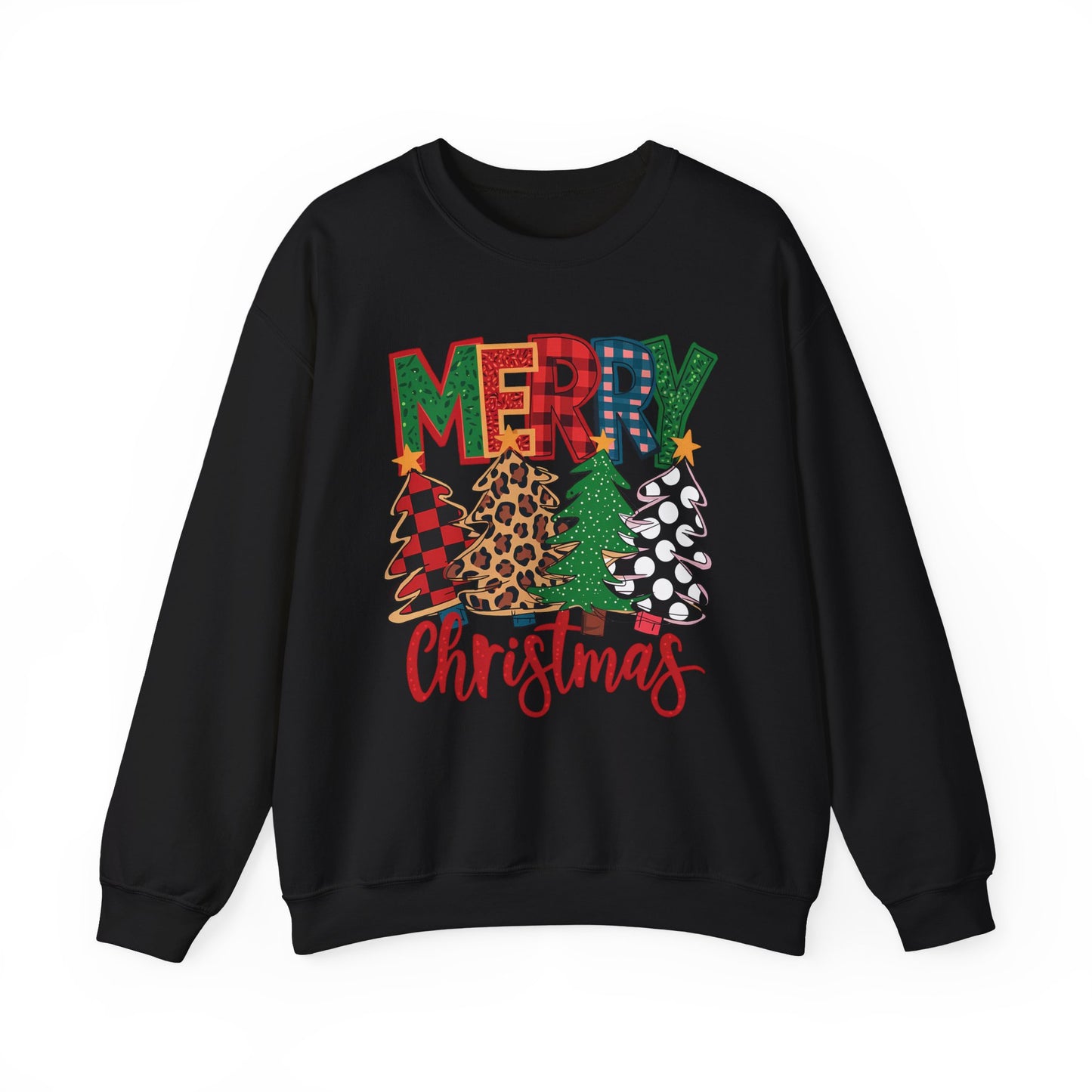 🎄✨ Merry Christmas Trees Sweatshirt – Bold Patterns & Festive Cheer