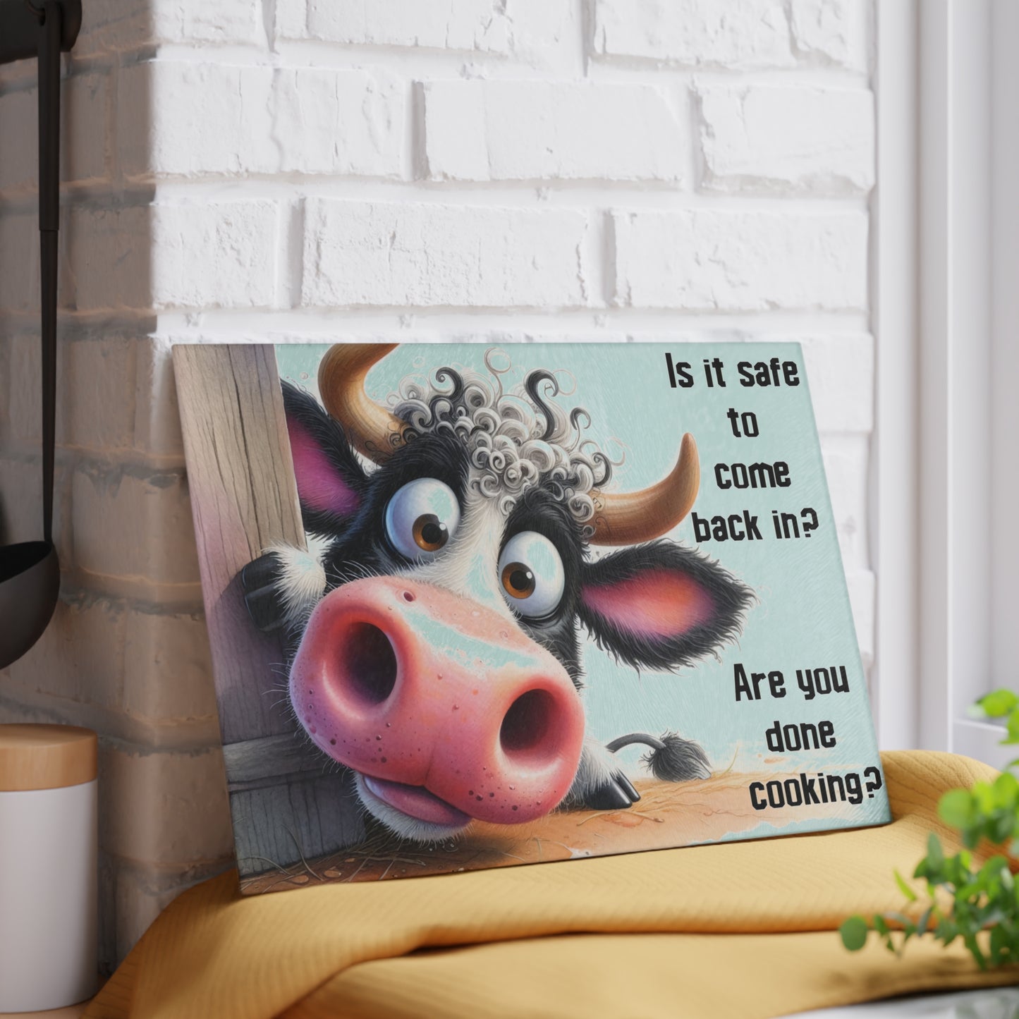 Are You Done Cooking Glass Cutting Board – Funny Cow Kitchen Art Display