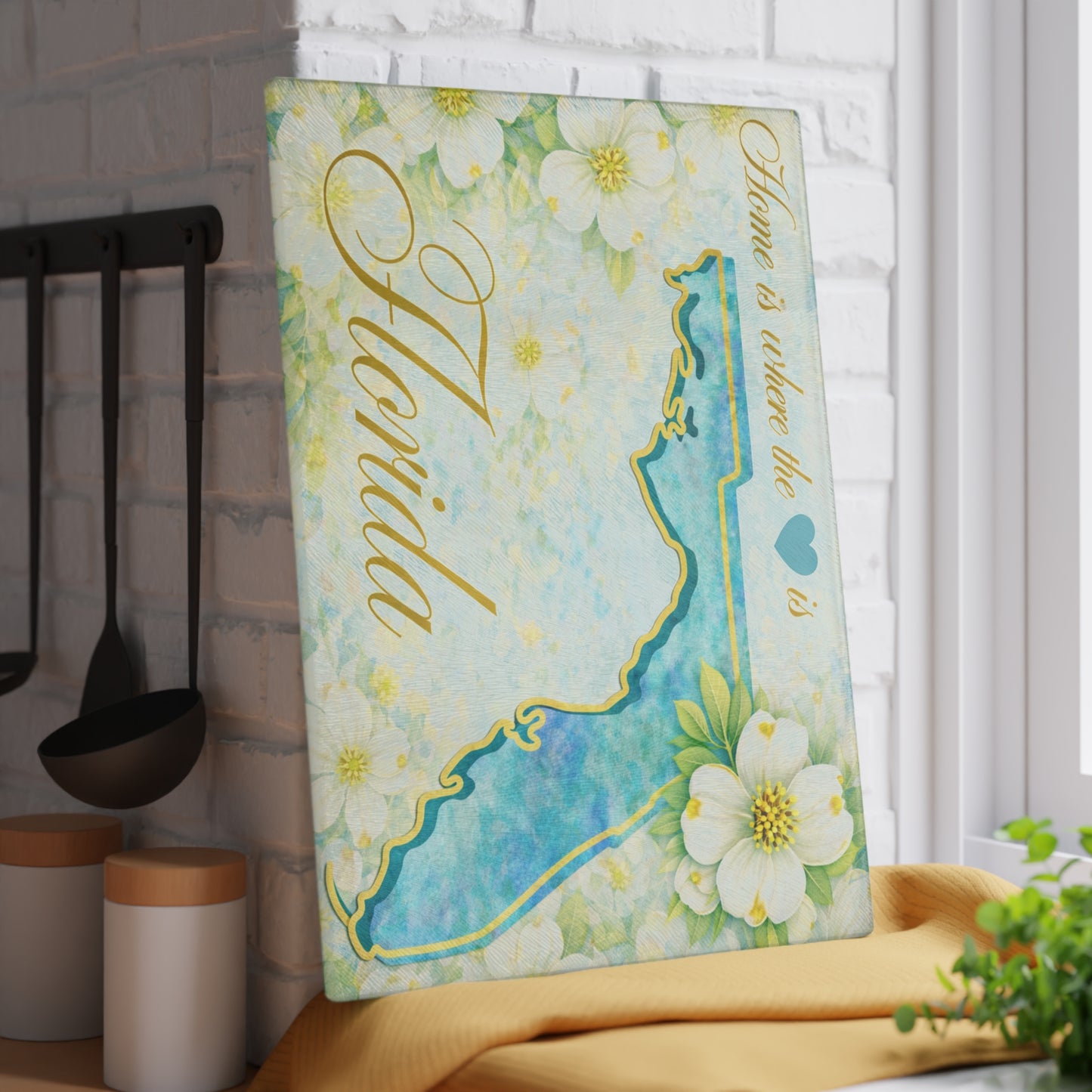 Florida State Flower Glass Cutting Board – Home Is Where the Heart Is Florida Kitchen Decor