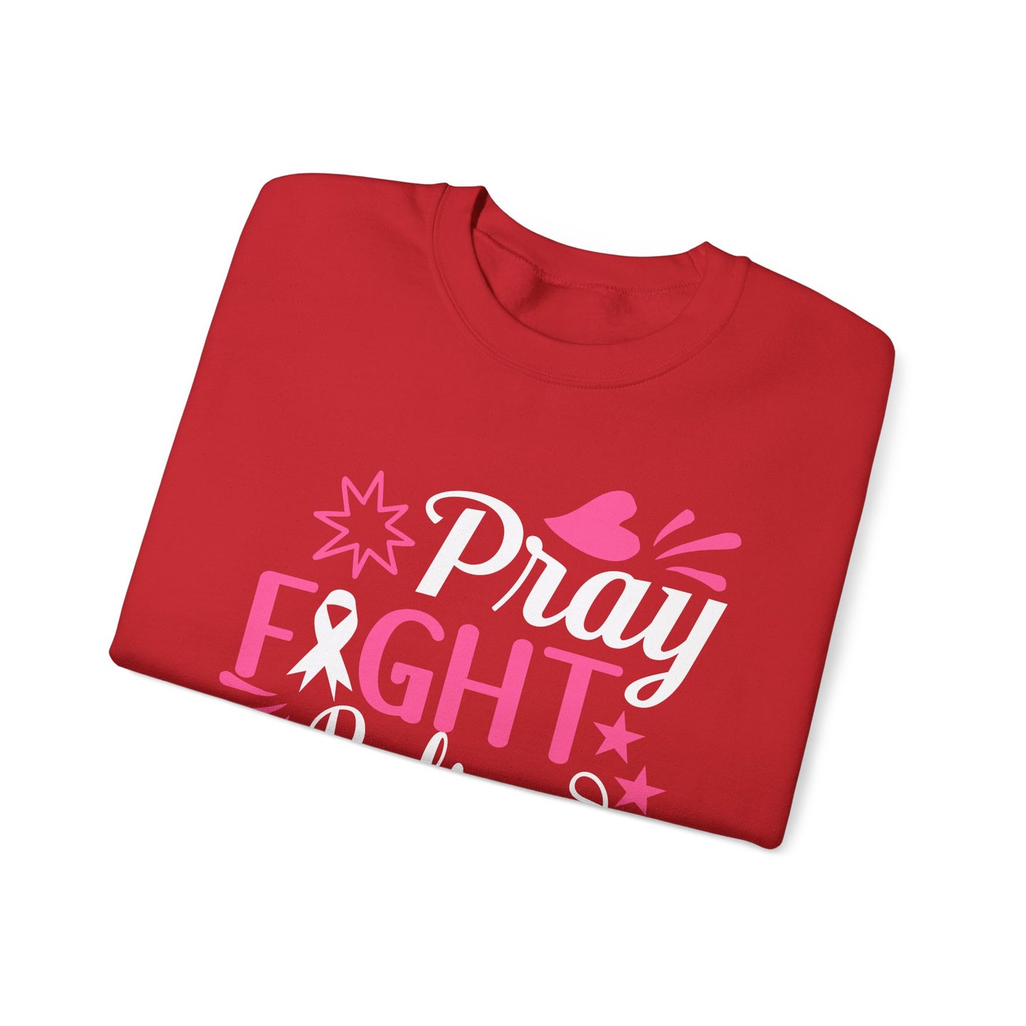 🙏🎀 Pray Fight Believe Sweatshirt – Breast Cancer Awareness & Faith Crewneck