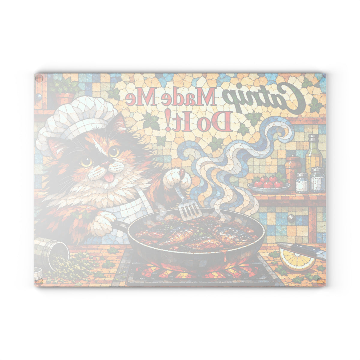 Catnip Made Me Do It! Funny Cat Stained-Glass-Inspired Glass Cutting Board