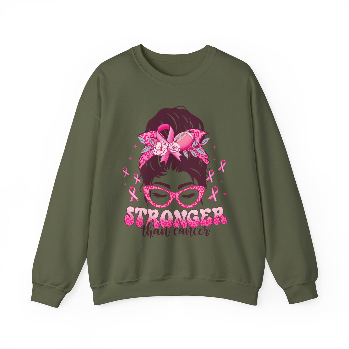 💪🎀 Stronger Than Cancer Sweatshirt – Bold Leopard Print Breast Cancer Awareness Crewneck