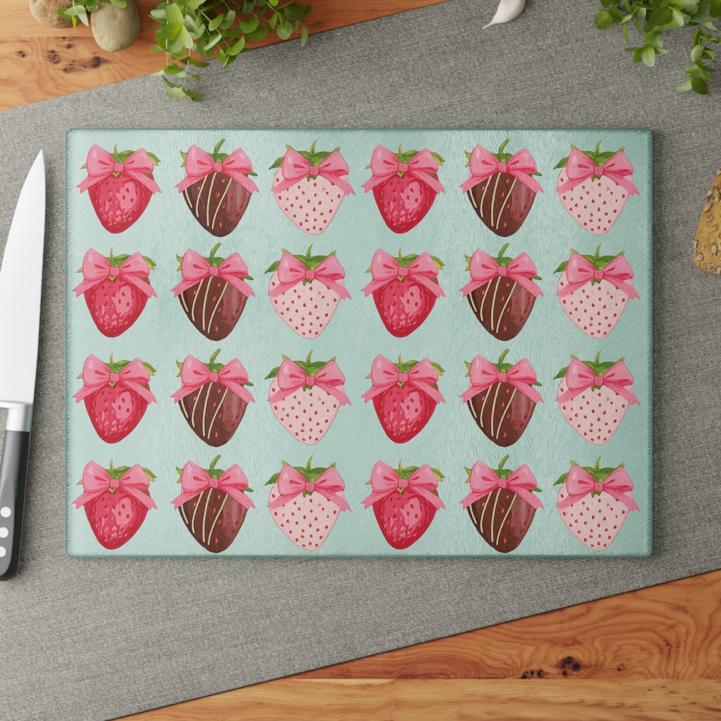 🍓 Chocolate-Covered Strawberry Bow Cutting Board – Sweet Elegance for Your Kitchen 🎀