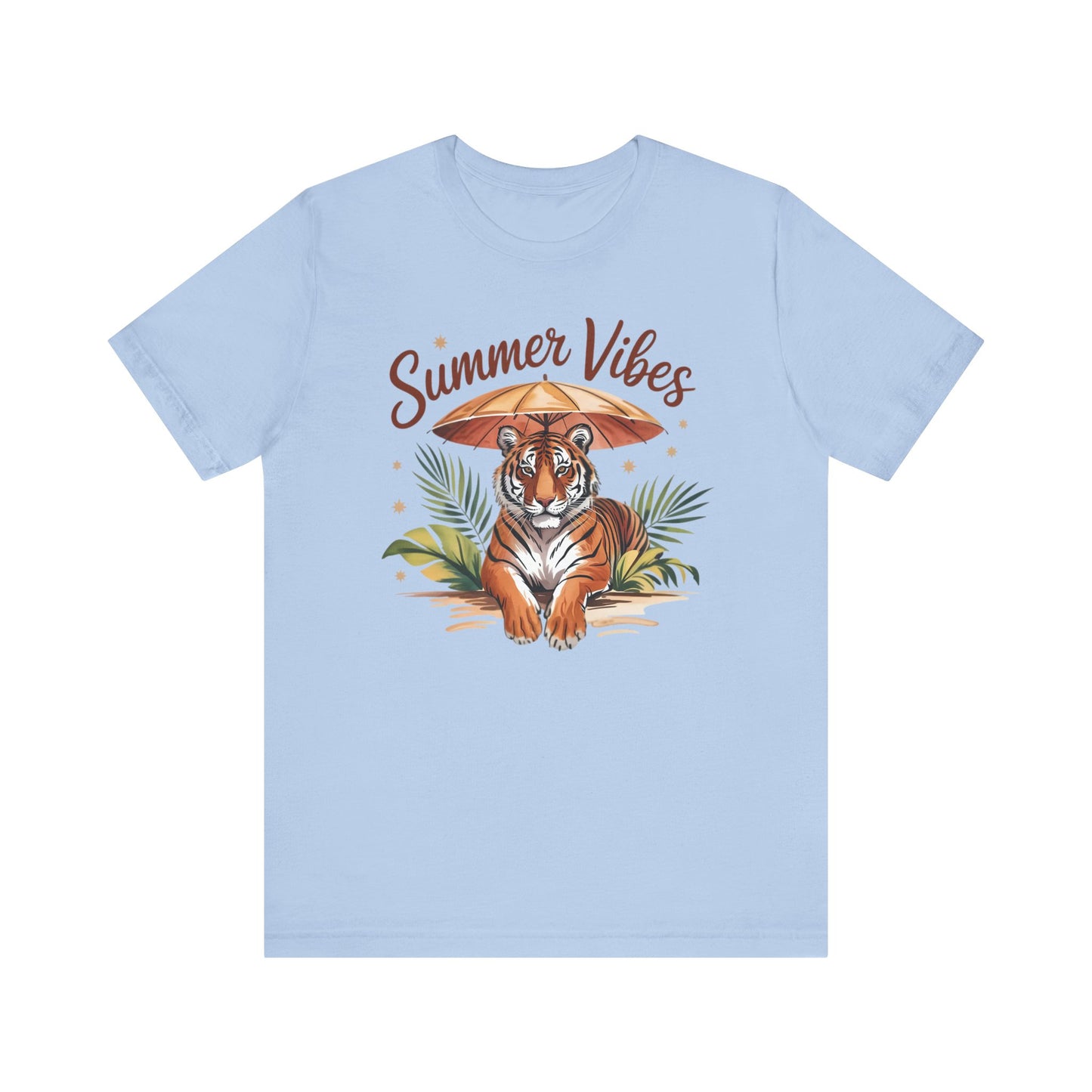 Camiseta Summer Vibes Tiger – Gráfico de palmeras de la selva con paraguas | Múltiples opciones de color