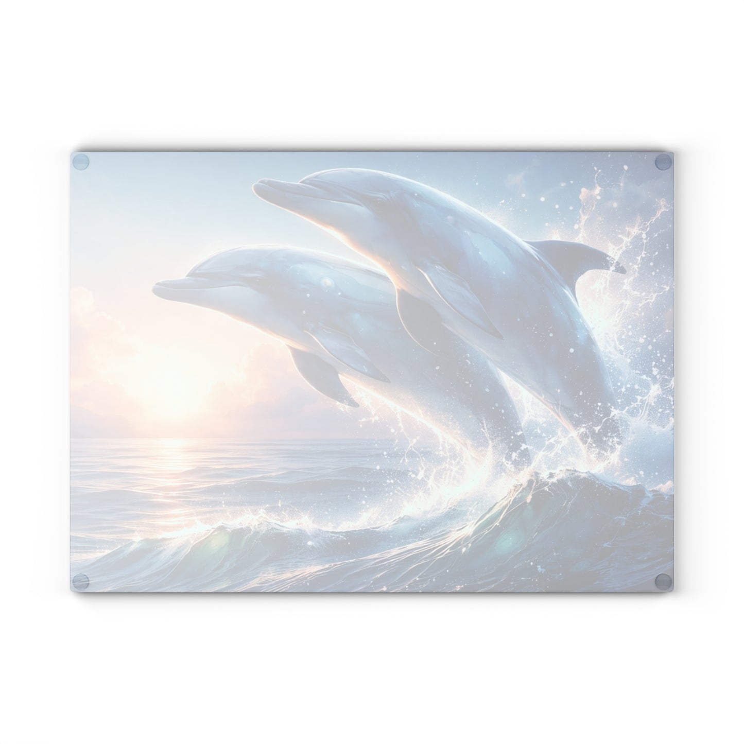 Dolphin Duo Glass Cutting Board – Ocean-Inspired Artwork of Two Playful Dolphins