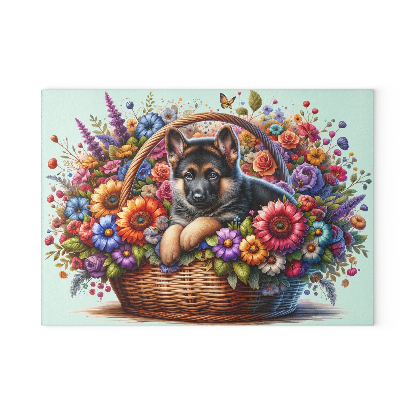 🐾🌼 German Shepherd in Bloom Cutting Board – Rustic Elegance for Your Kitchen 🌸