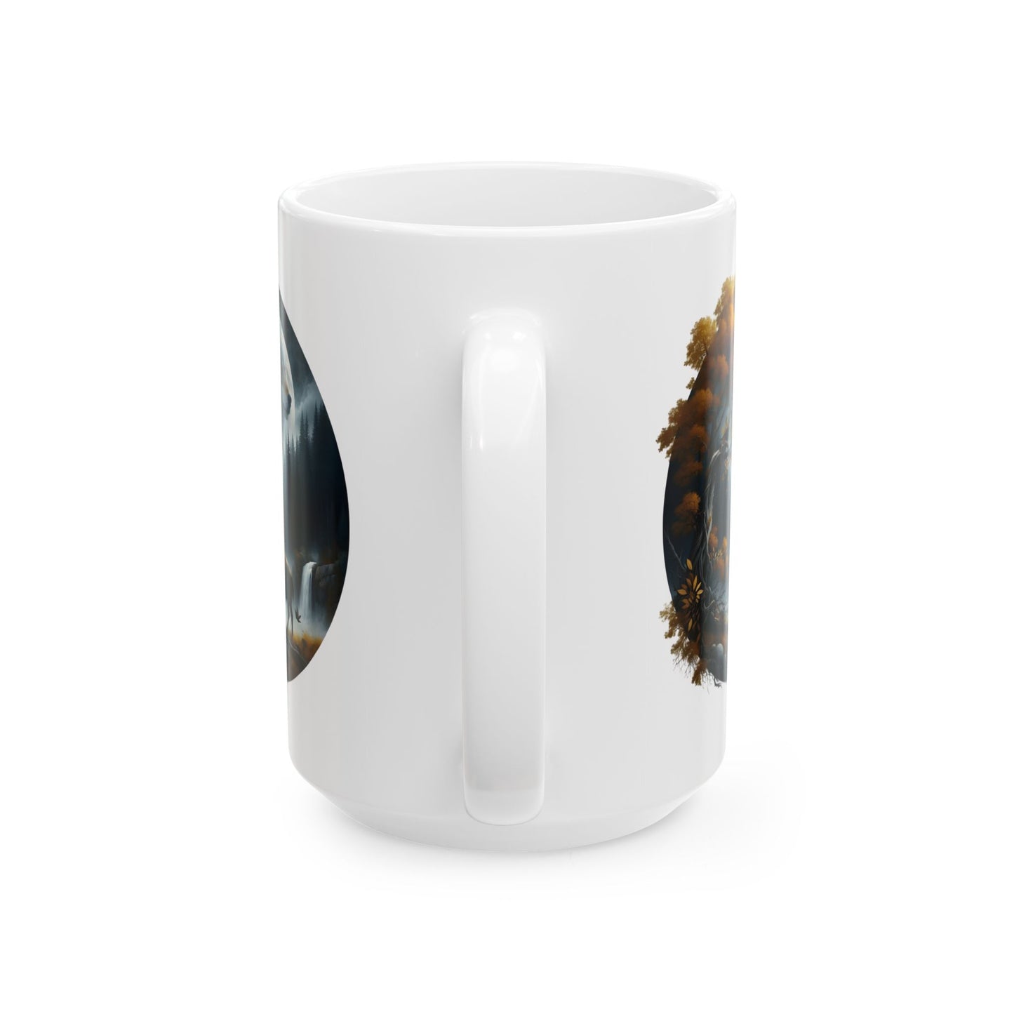 🌙🐂 Wolf & Buffalo Spirit Mug – Autumn Nature Coffee Cup ☕🌲