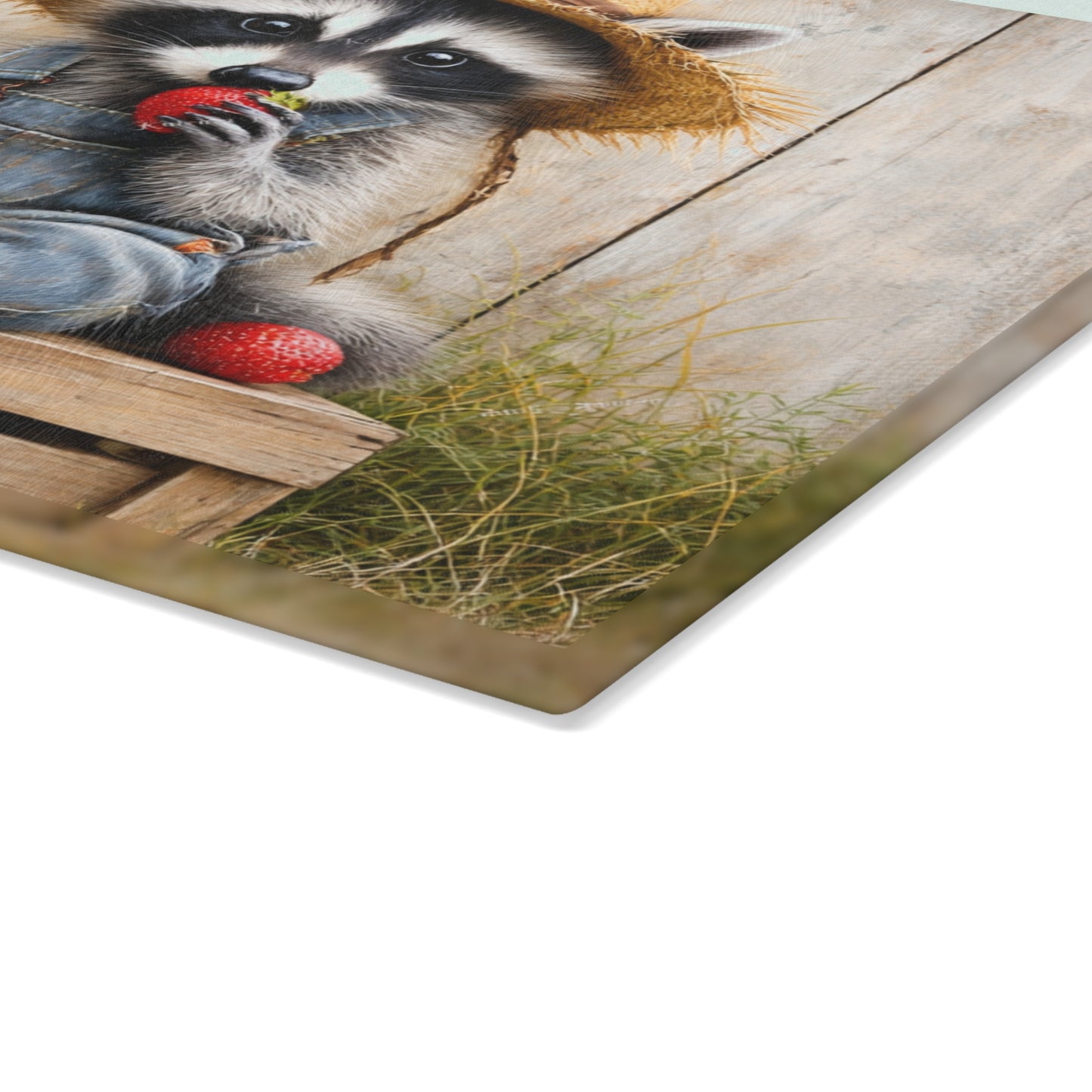Strawberry Raccoon Farmhouse Glass Cutting Board – Cute Country Kitchen Decor