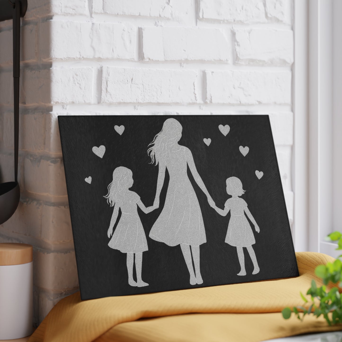 👩‍👧‍👧✨ Motherhood Silhouette Cutting Board – Heartfelt Love for Your Kitchen 💖🌸