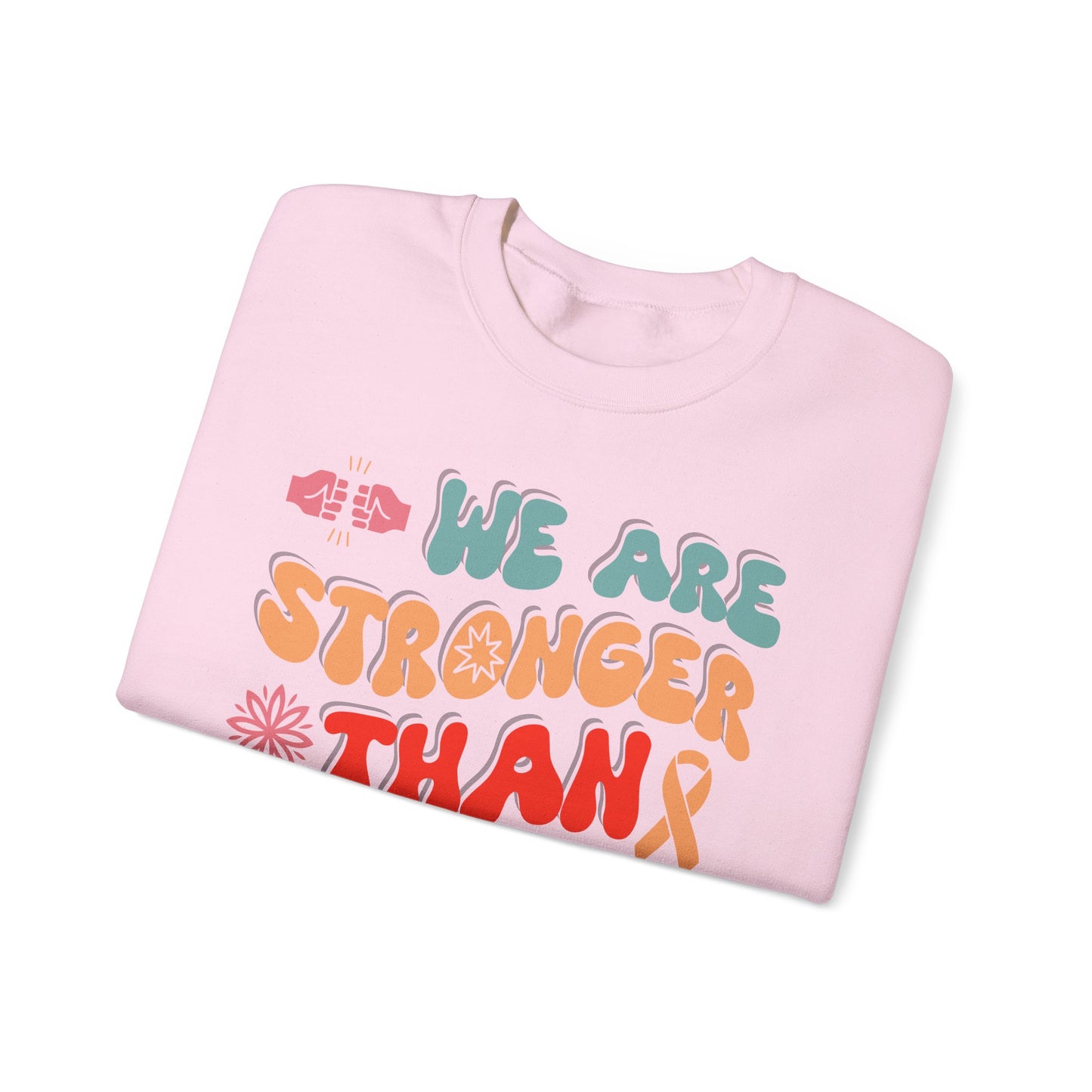 💪🌸 We Are Stronger Than Cancer Sweatshirt – Retro Breast Cancer Awareness Crewneck