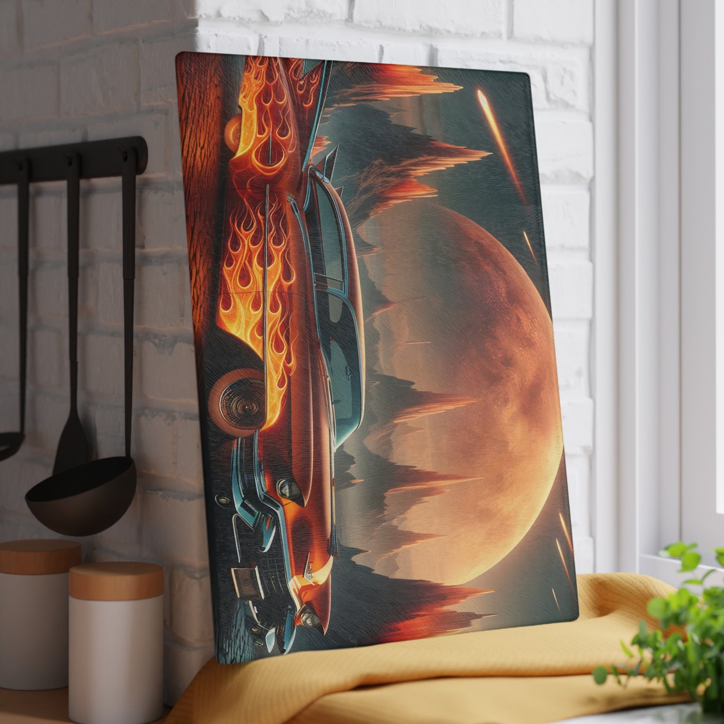 🔥 Retro Flame Classic Car Cutting Board – Bold Style for Kitchen & Garage Lovers 🚗