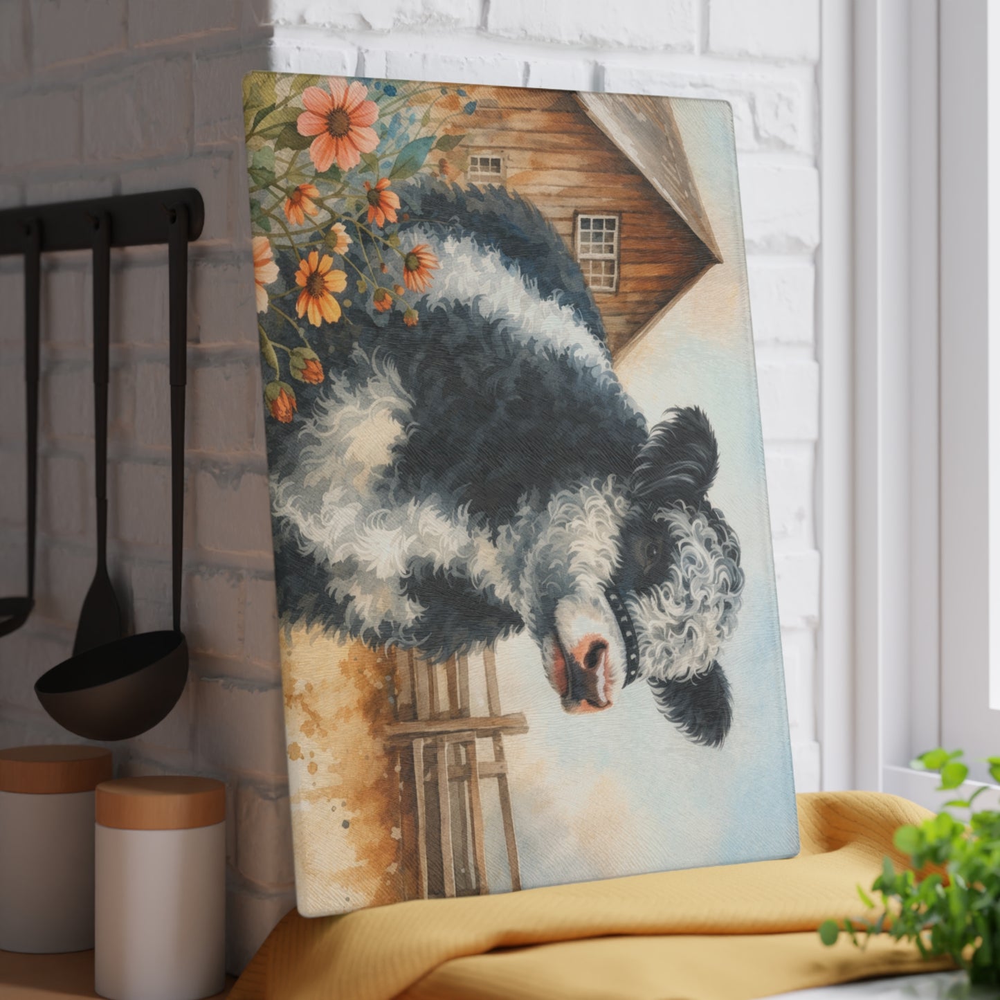 Oreo Cow Glass Cutting Board – Rustic Farmhouse Kitchen Deco