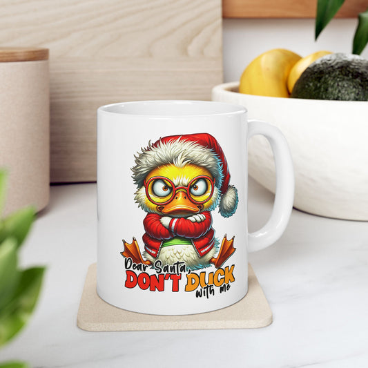 Querido Santa, no te agaches conmigo: divertida taza navideña con forma de pato para los espíritus navideños más atrevidos.