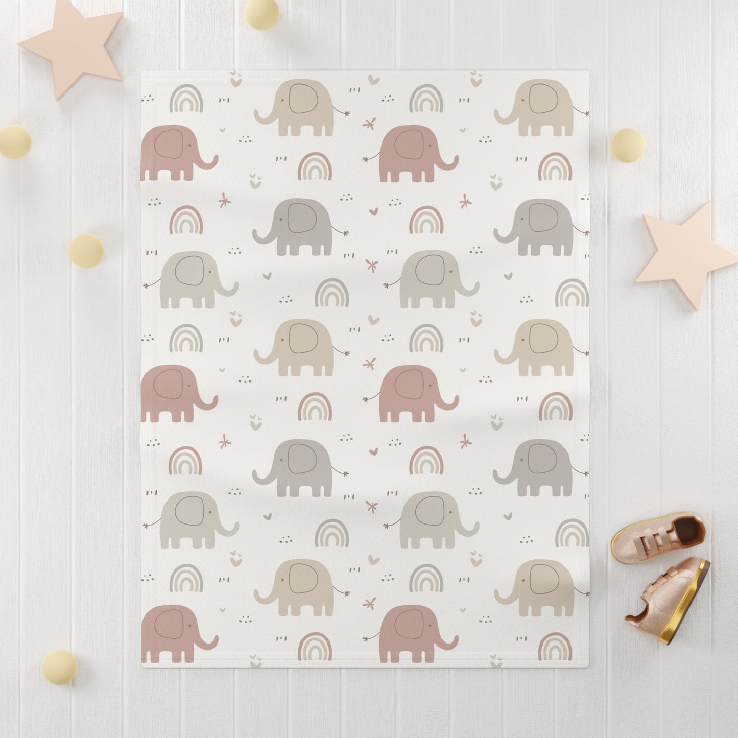 Boho Rainbow Elephants Baby Blanket – Ultra-Soft Fleece 30″×40″ | Neutral Nursery Cozy
