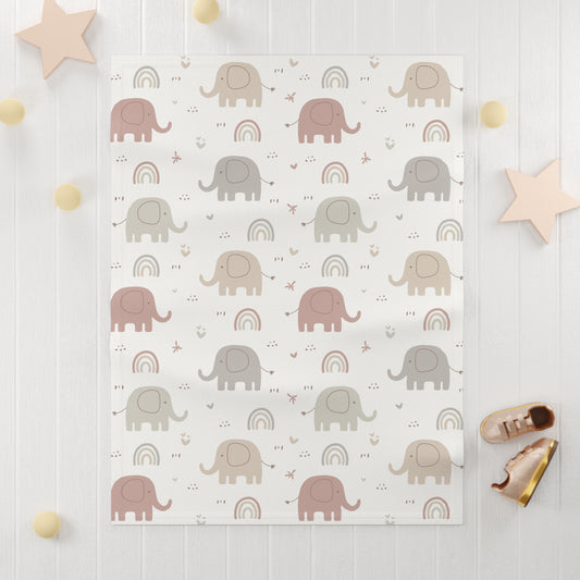 Boho Rainbow Elephants Baby Blanket – Ultra-Soft Fleece 30″×40″ | Neutral Nursery Cozy
