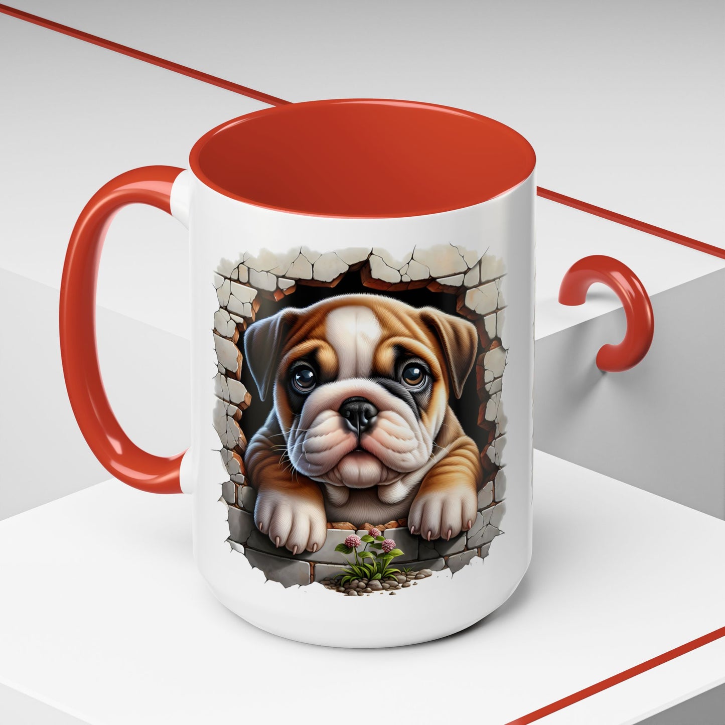 🎀🐶 English Bulldog Puppy Accent Mug – Cute Peek-Through Dog Design for Animal Lovers ☕💖