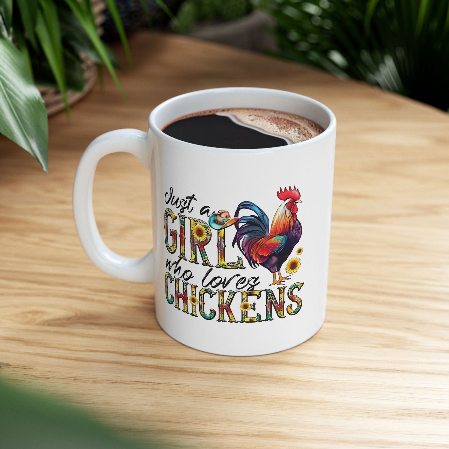 🐔💛 JUST A GIRL WHO LOVES CHICKENS – Cute Cowgirl Chicken Mug (11oz & 15oz)