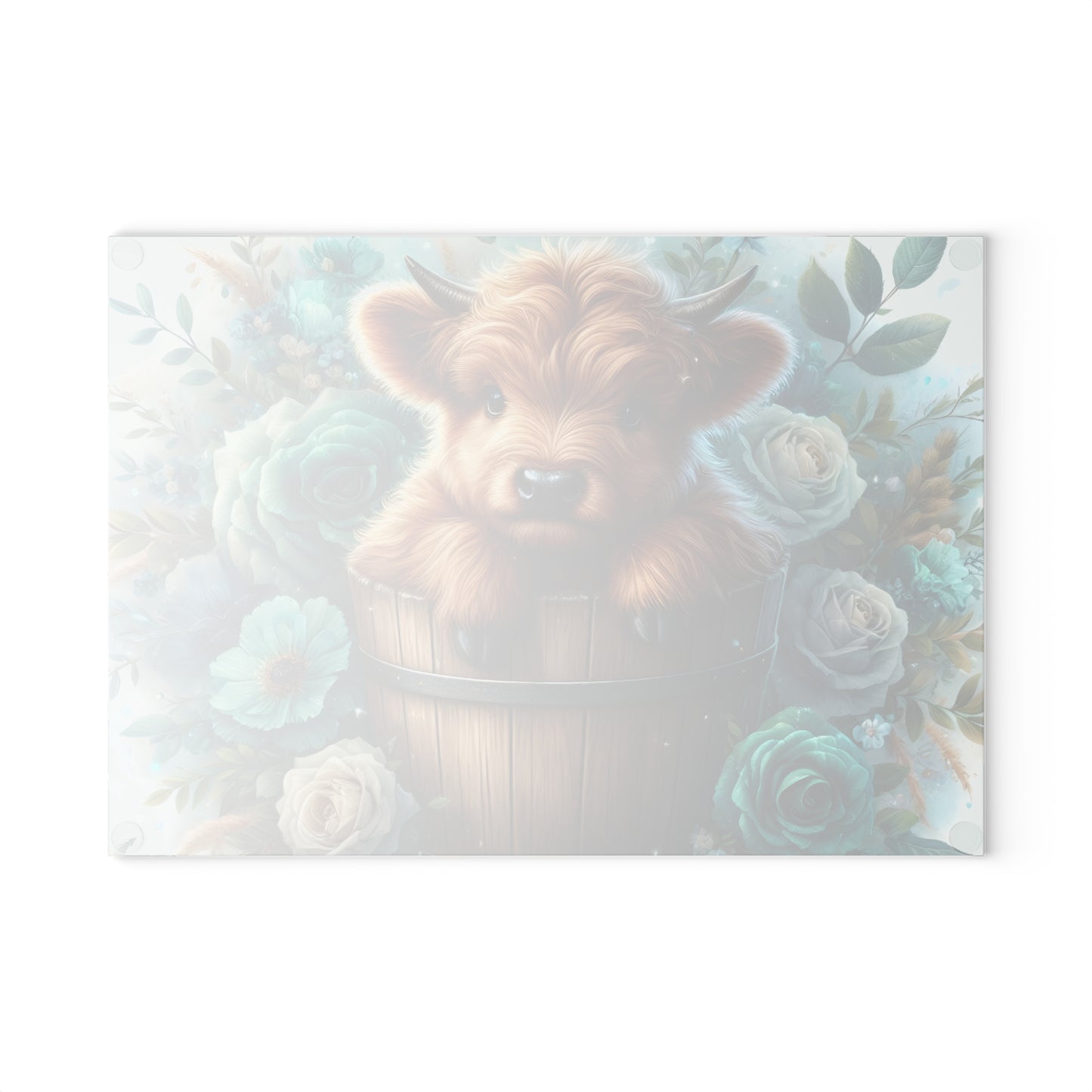 🐮 Highland Calf in a Bucket Cutting Board – Rustic Charm Meets Floral Elegance 🌿