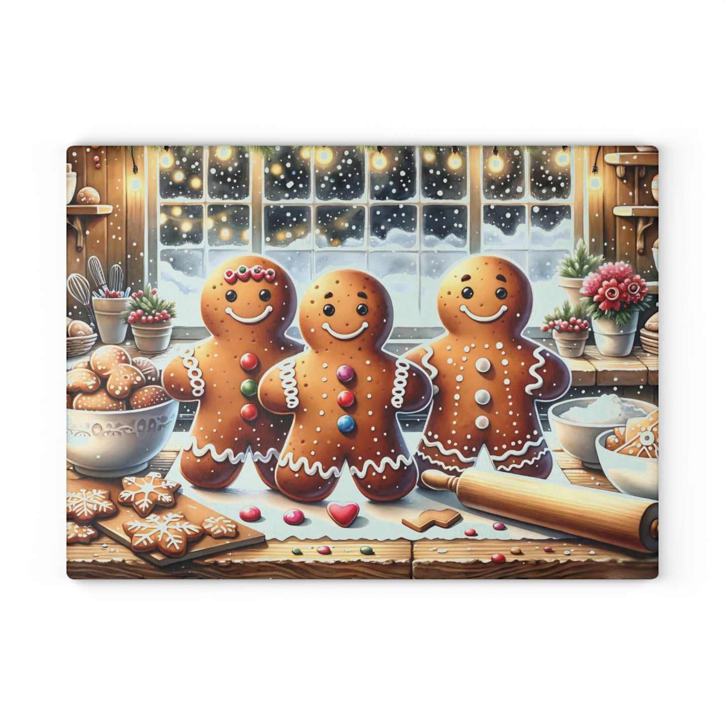 🍪❄️ “Gingerbread Bake Squad” Glass Cutting Board – Cozy Holiday Cheer for Your Kitchen