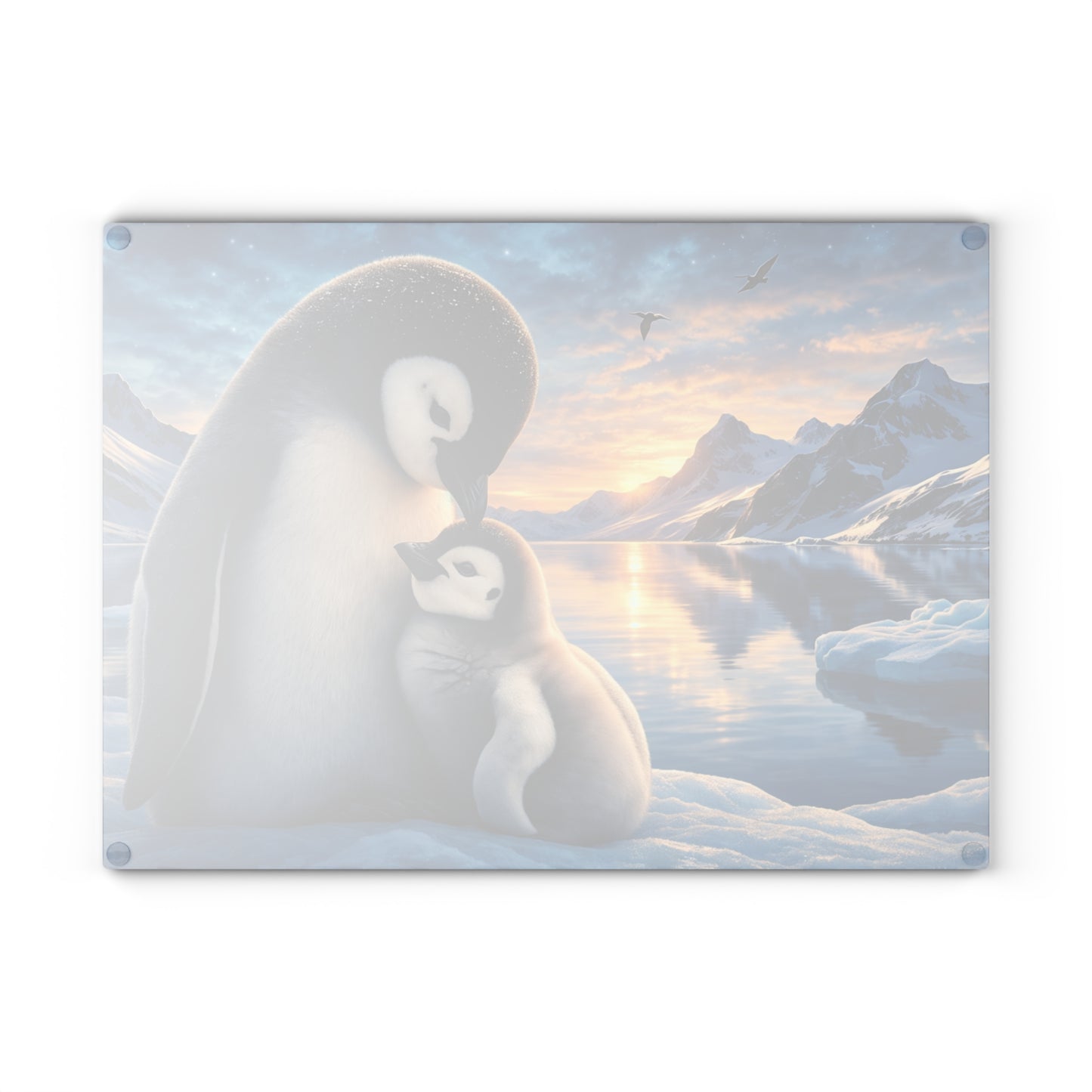 Arctic Penguin Love Glass Cutting Board – Peaceful Polar Wildlife Kitchen Art