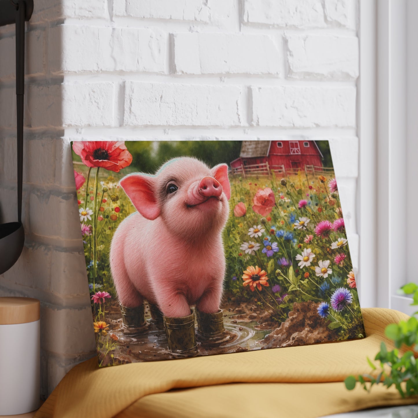 Farm Piglet Glass Cutting Board – Country Charm for Your Kitchen