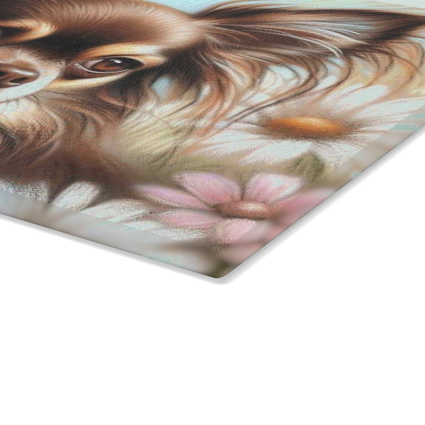 🌼 Long-Haired Chihuahua Cutting Board – Delicate Florals & Big Personality Charm 🐾