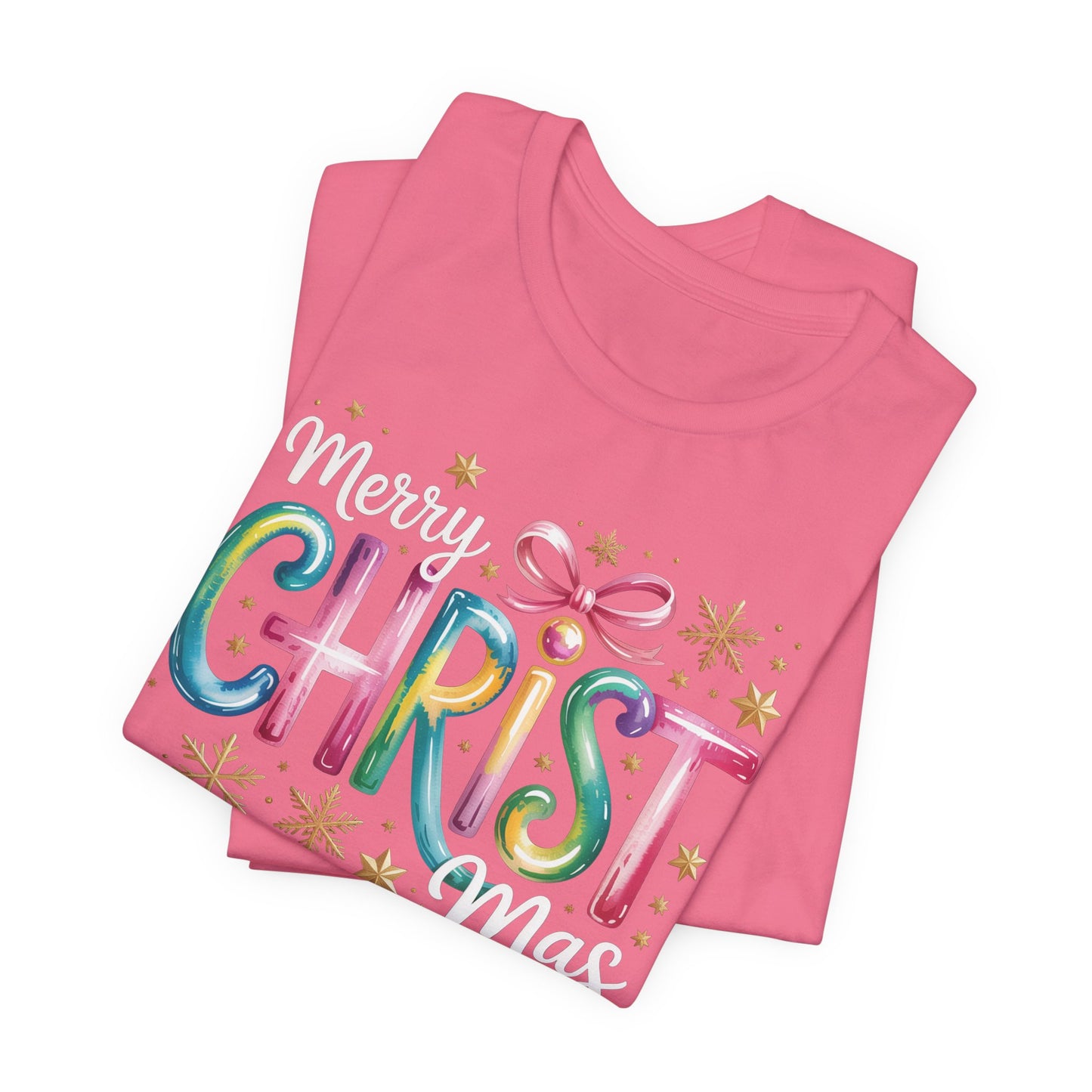 🎄✨ Merry Christmas Glow Lettering T-Shirt – Festive & Bright Holiday Style 🎁🌟