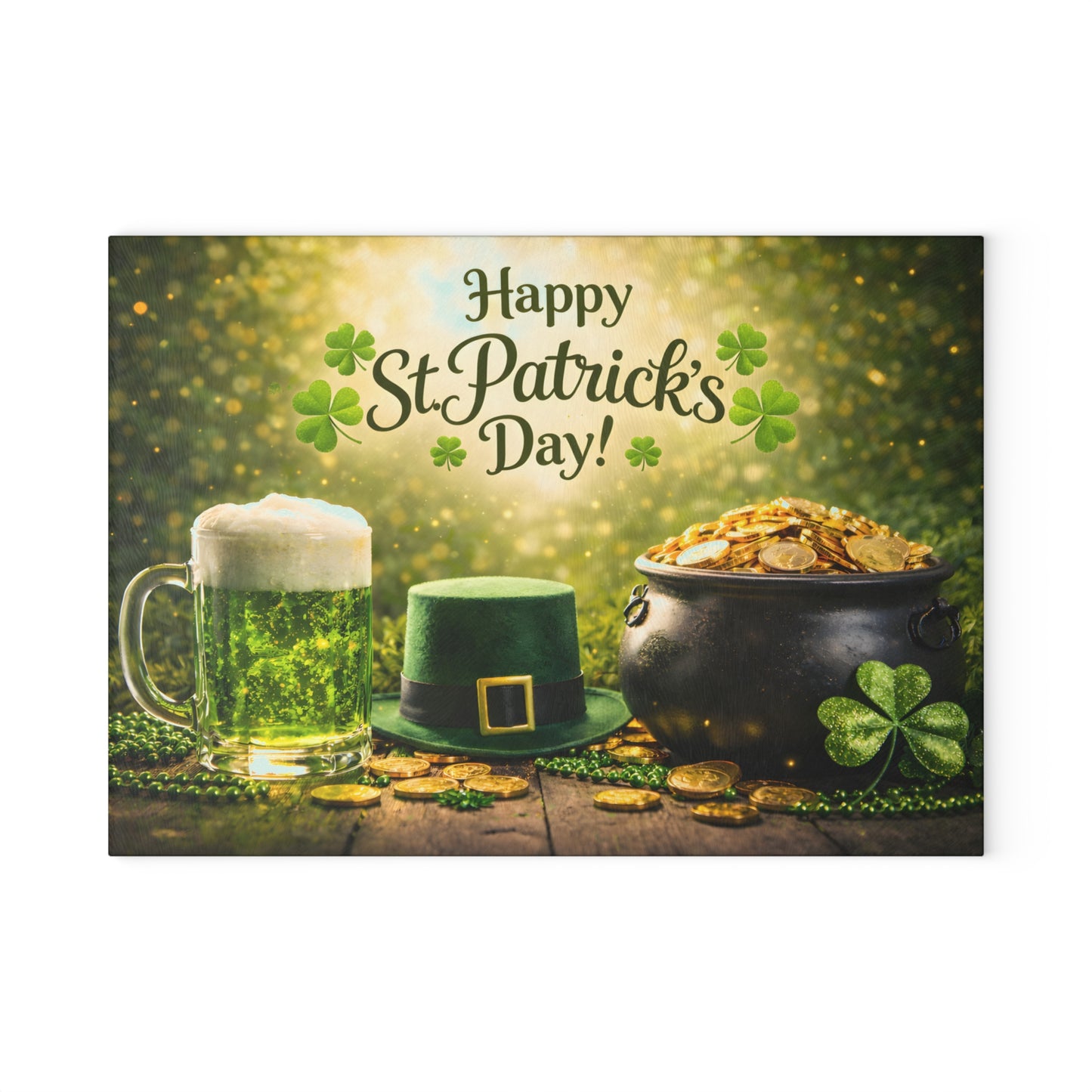 Happy St. Patrick’s Day Glass Cutting Board – Festive Irish Kitchen Decor