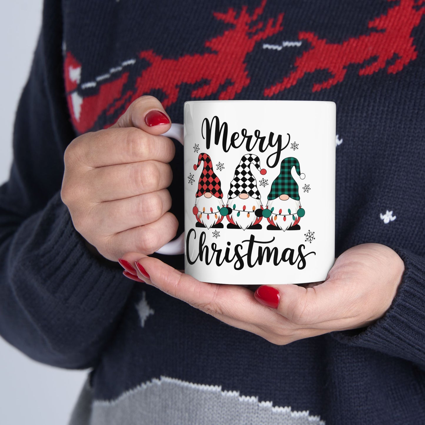 🎅🎄 Merry Christmas Gnomes – Festive Plaid Holiday Cup ✨☕