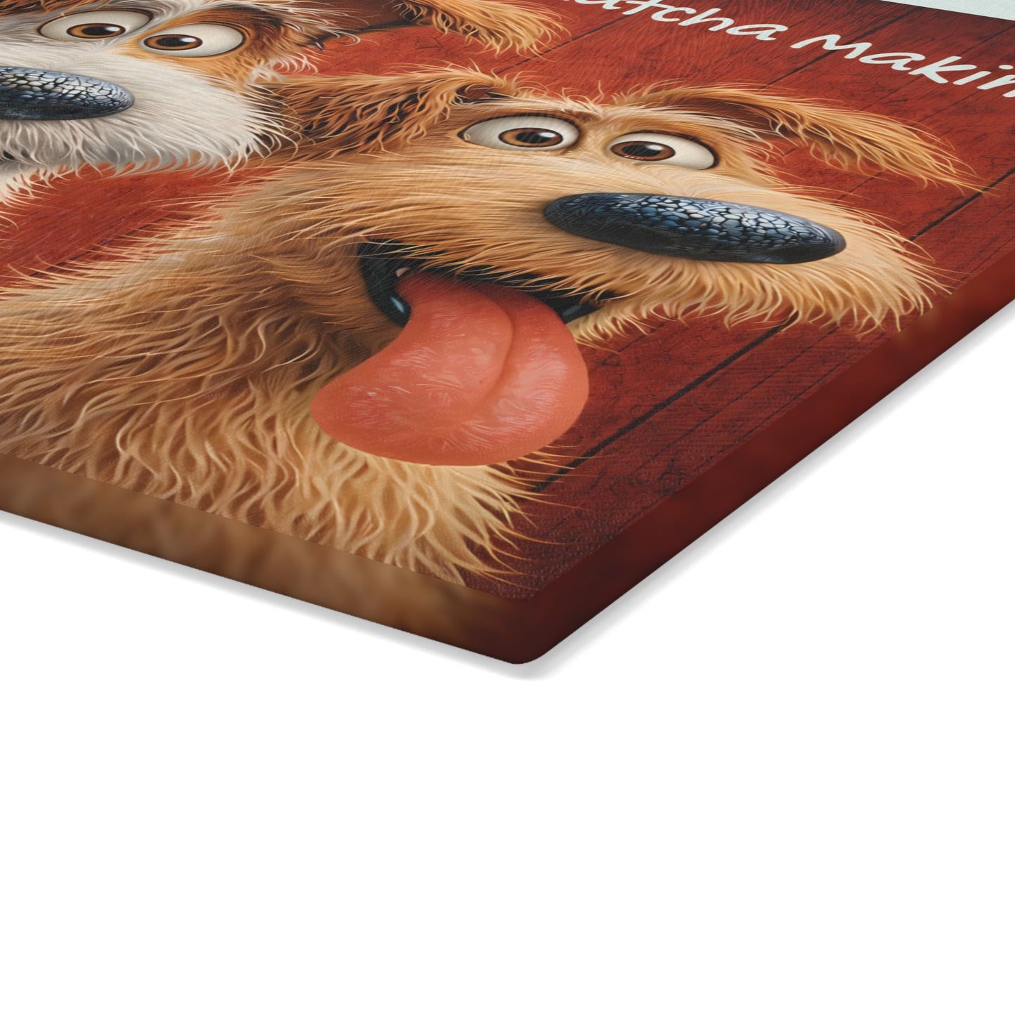 Funny Dog Glass Cutting Board – “Dinner Time? Whatcha Makin?” Playful Kitchen Decor