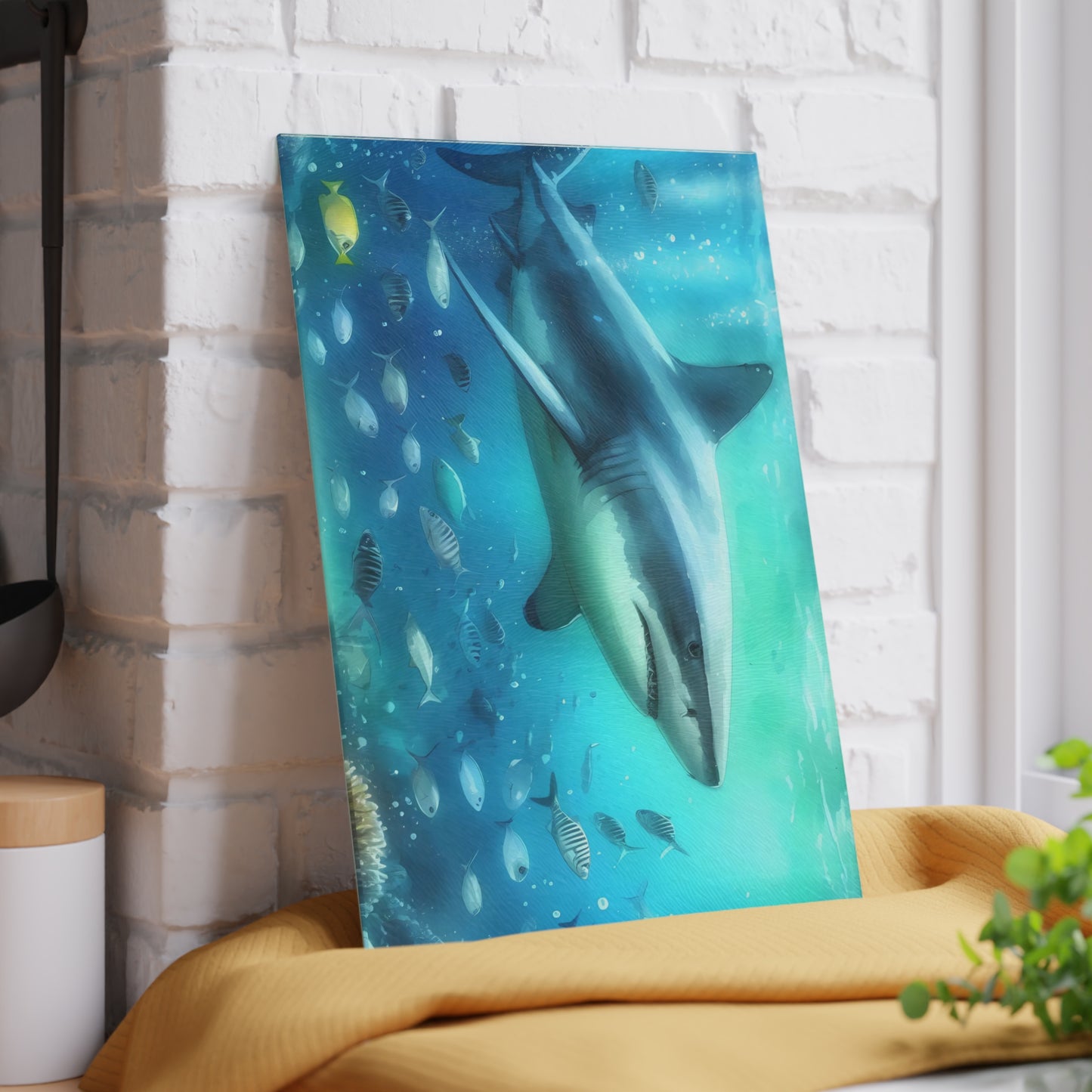 Shark kitchen decor, ocean theme cutting board, shark gift idea, shark lover gift, shark-themed gift, unique cutting board