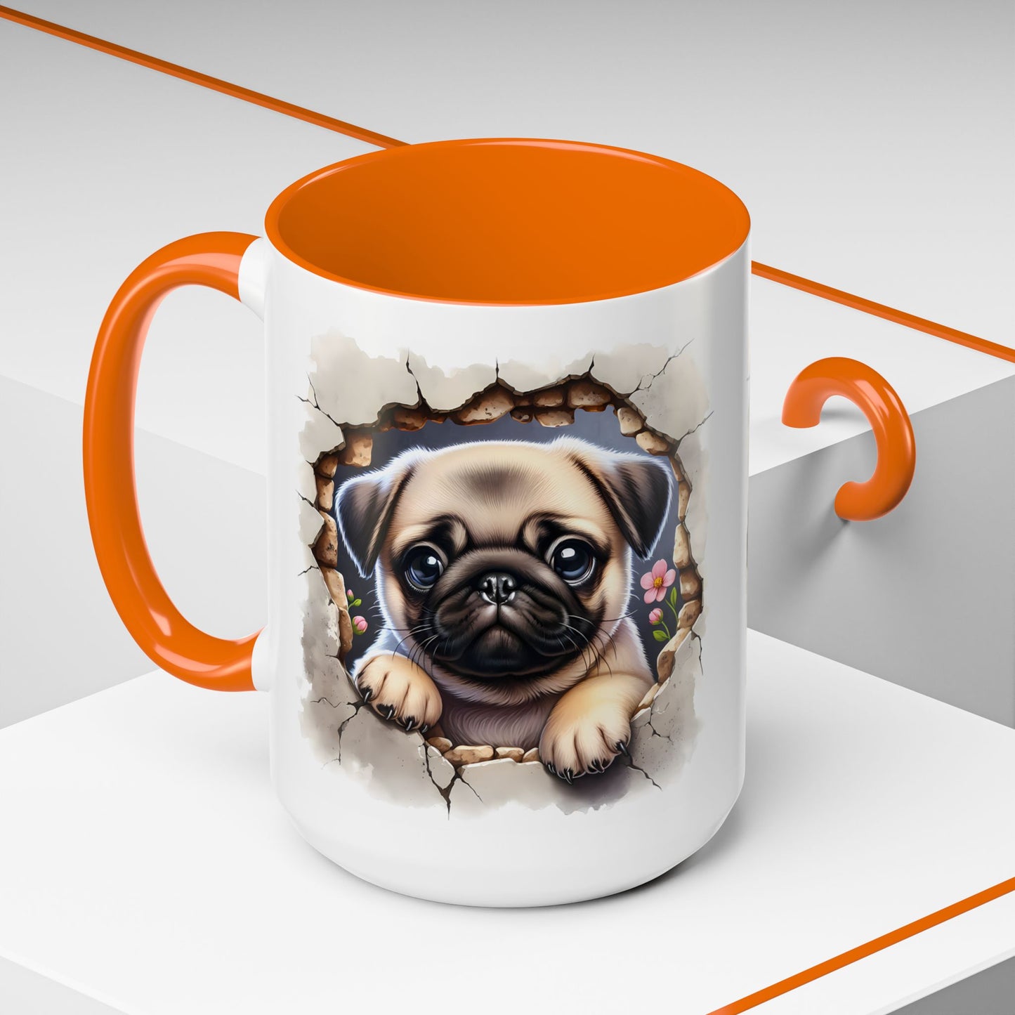 🐾💛 Pug Puppy Accent Mug – Cute Wrinkly Pug Coffee Cup ☕✨