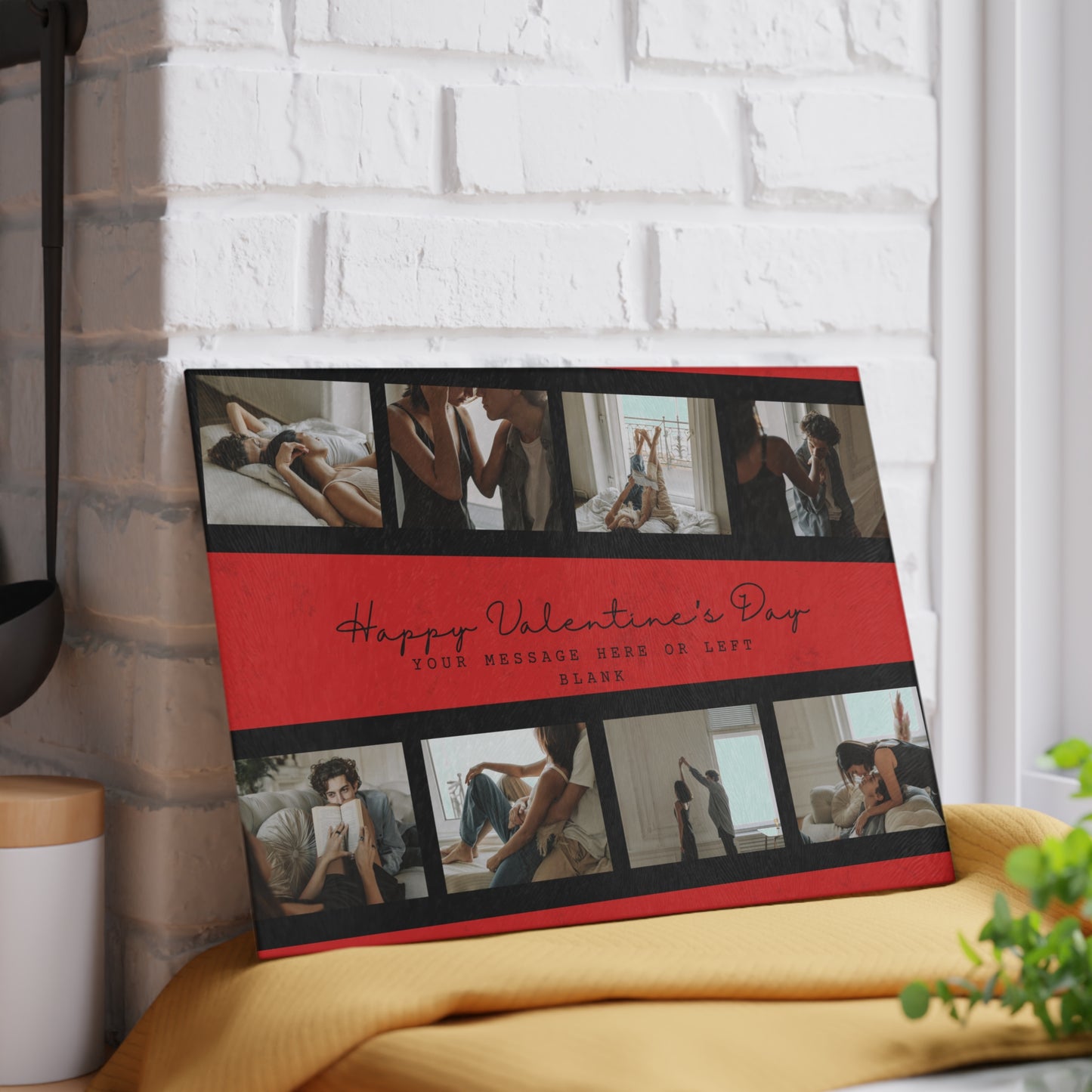 Happy Valentine’s Day Photo Collage Glass Cutting Board – Personalized Romantic Keepsake