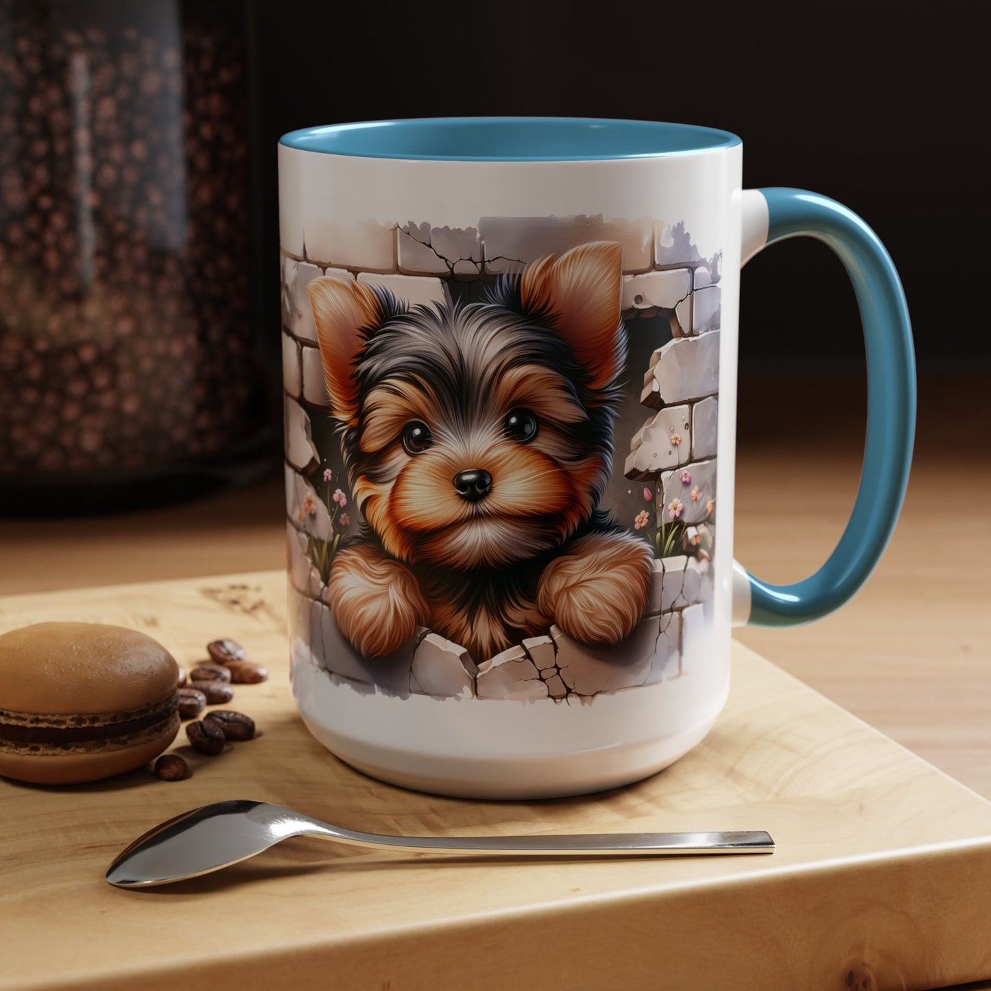 🎀🐶 Yorkie Puppy Accent Mug – Cute Peek-Through Dog Design for Animal Lovers ☕💖