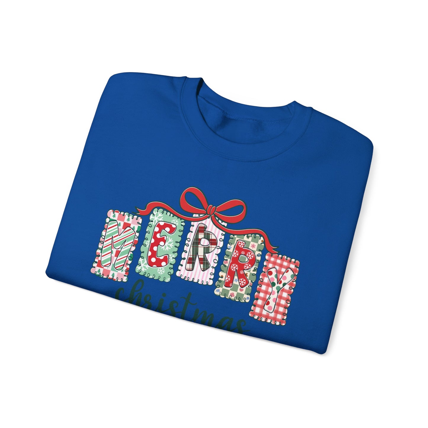 🎀✨ Merry Christmas Sweatshirt – Cozy Patchwork Holiday Crewneck